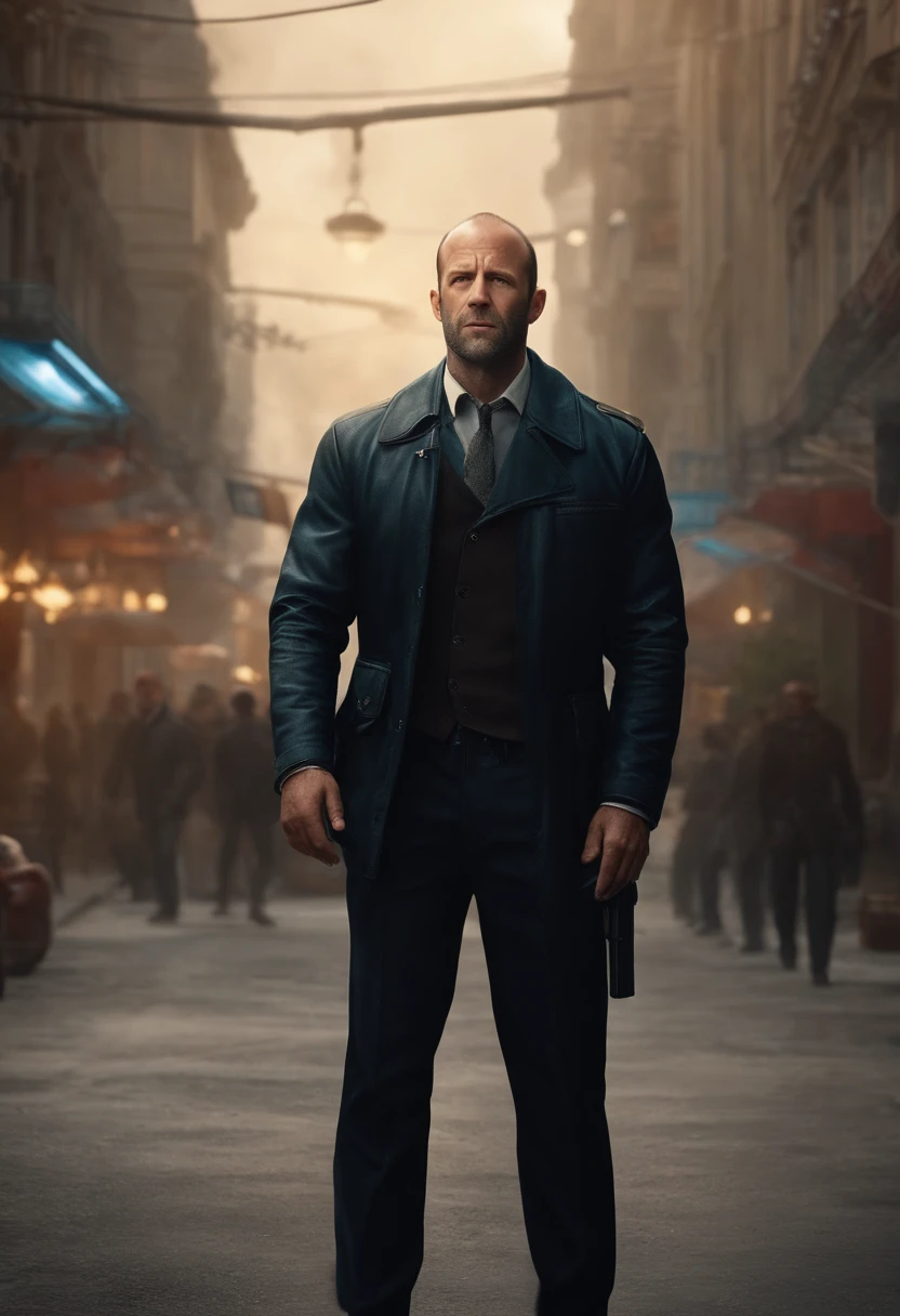 CBZBB, Jason Statham, personnage, fofo, petit, Gentil, devian art, Tendance ArtStation, digital art, Detailed, mignon, Realstic, humanoide, Character, minuscule, cinematic sho, Cinematic lights, Jason Statham, Semble courageux, Semble heureux, rajoute moi un arriere plan dans une comesaria de police