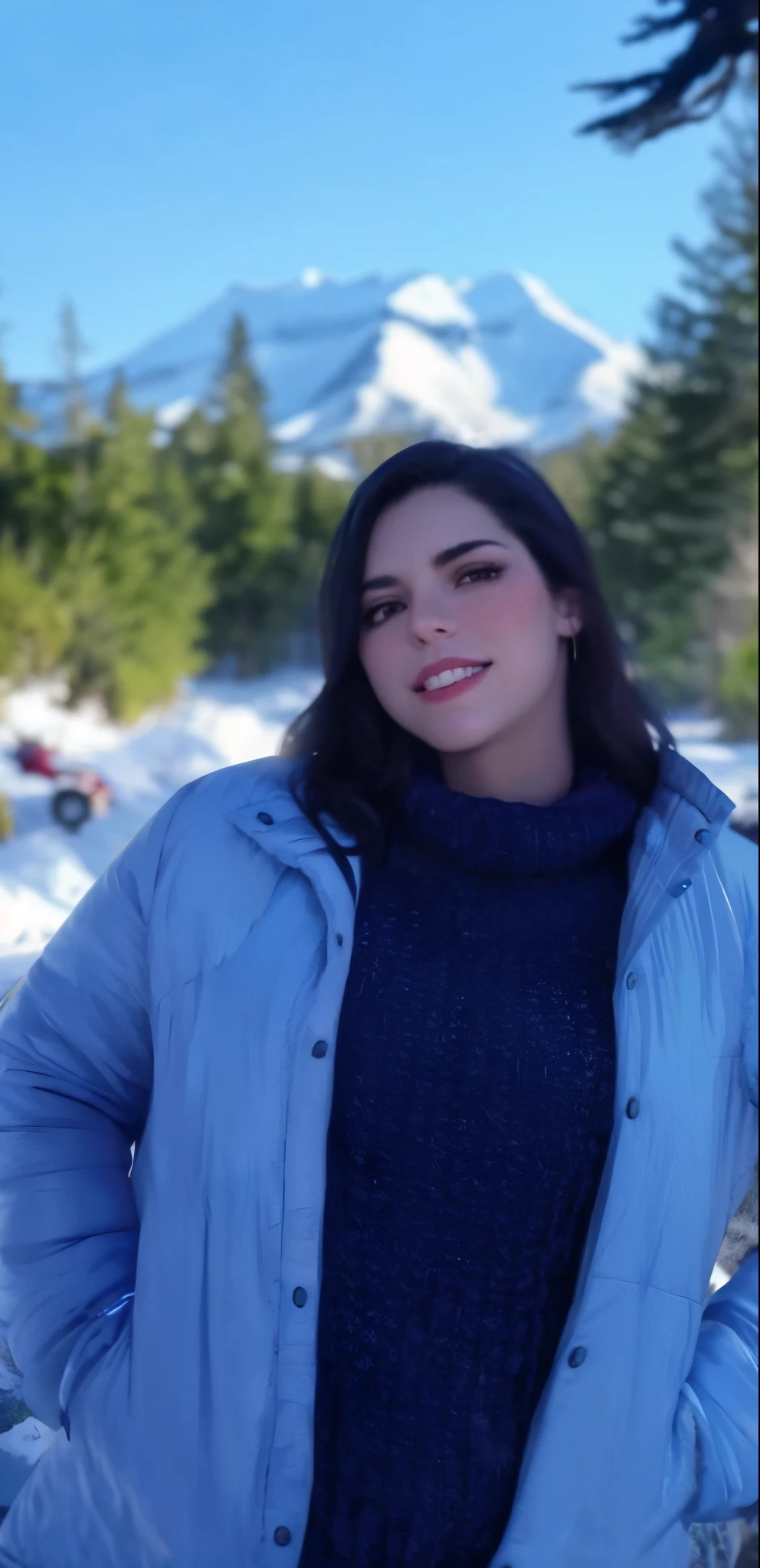 mulher arafada em frente a uma montanha com uma montanha coberta de neve ao fundo, com montanhas no fundo, Alanis Guillen, Violeta Myers, com montanhas ao fundo, Jenna Barton, em frente a um fundo de floresta, com montanhas como pano de fundo, apenas neve no fundo, foto da mulher jovem, em frente a uma montanha