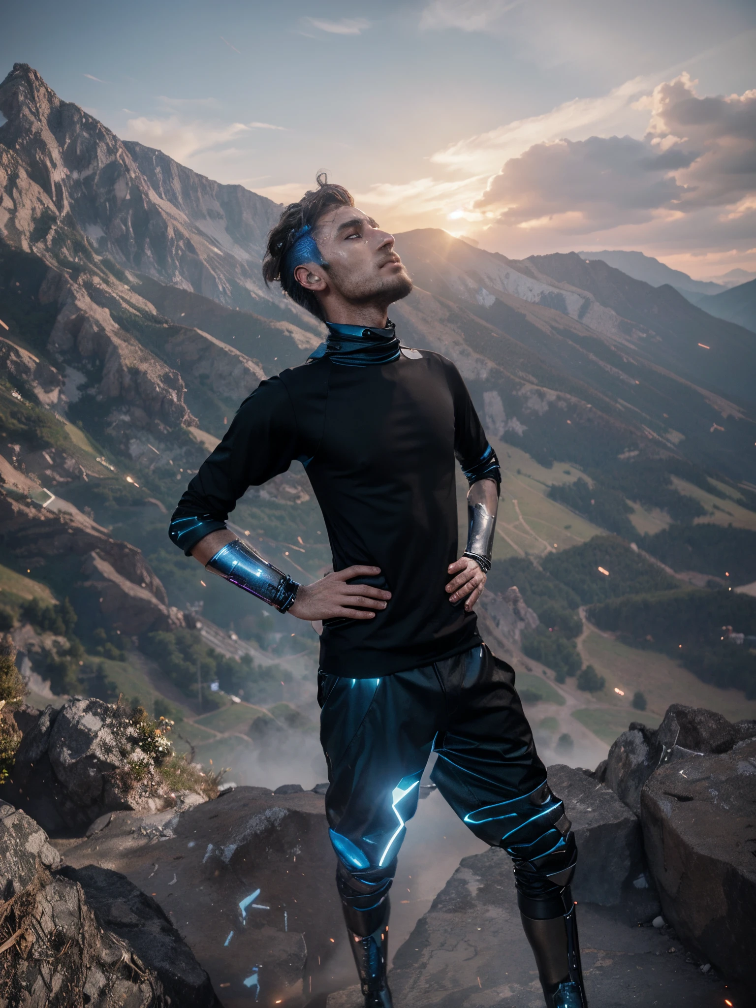 A futuristic, cyberpunk, handsome boy realistic, hd texture, 8k ultra hd,