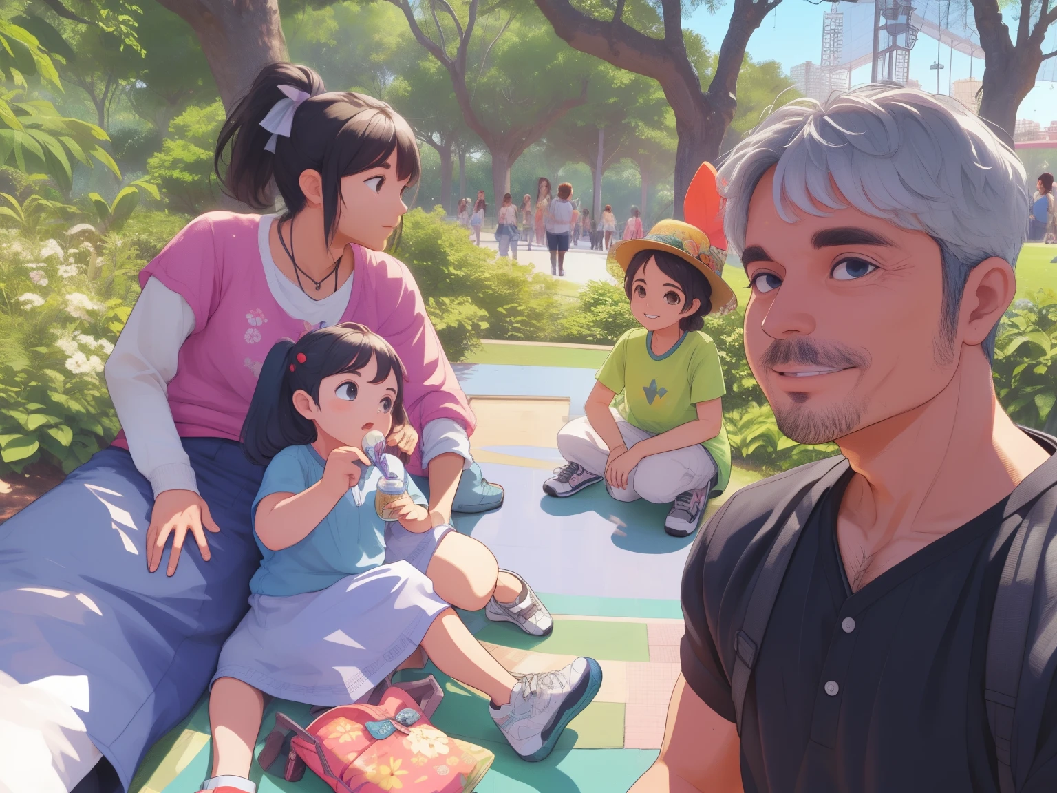 tem muita gente sentada na grama do parque, fazer um piquenique, no parque em um belo dia, no Parque, pessoas em um piquenique, no parque, em um parque, piquenique, Parque em segundo plano, em um parque, com um parque ao fundo, em um parque da cidade, com um parque nos fundos