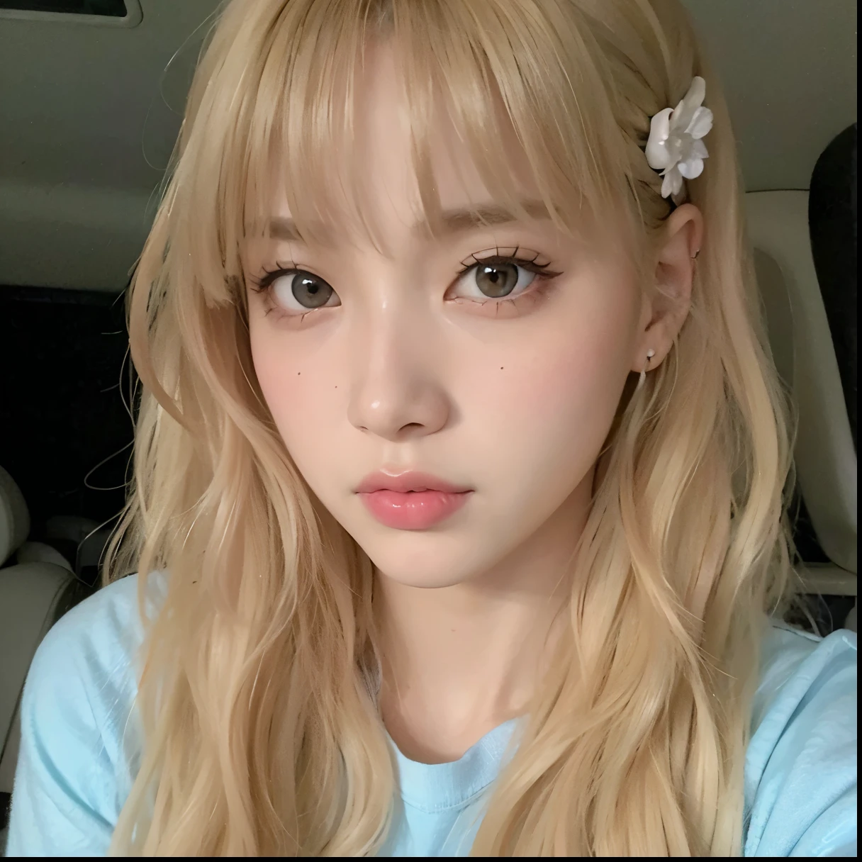 um close up de uma mulher com longos cabelos loiros e uma camisa azul, Lalisa Manobal, Lalisa Manoban do Blackpink, Parque Roseanne do Blackpink, jossi do blackpink, Retrato de Jossi de Blackpink, Jaeyeon Nam, jennie blackpink, Ulzzang, Jinyoung Canela, Parque Ji-min, foto de perfil headshot, Kim Doyoung, com franja