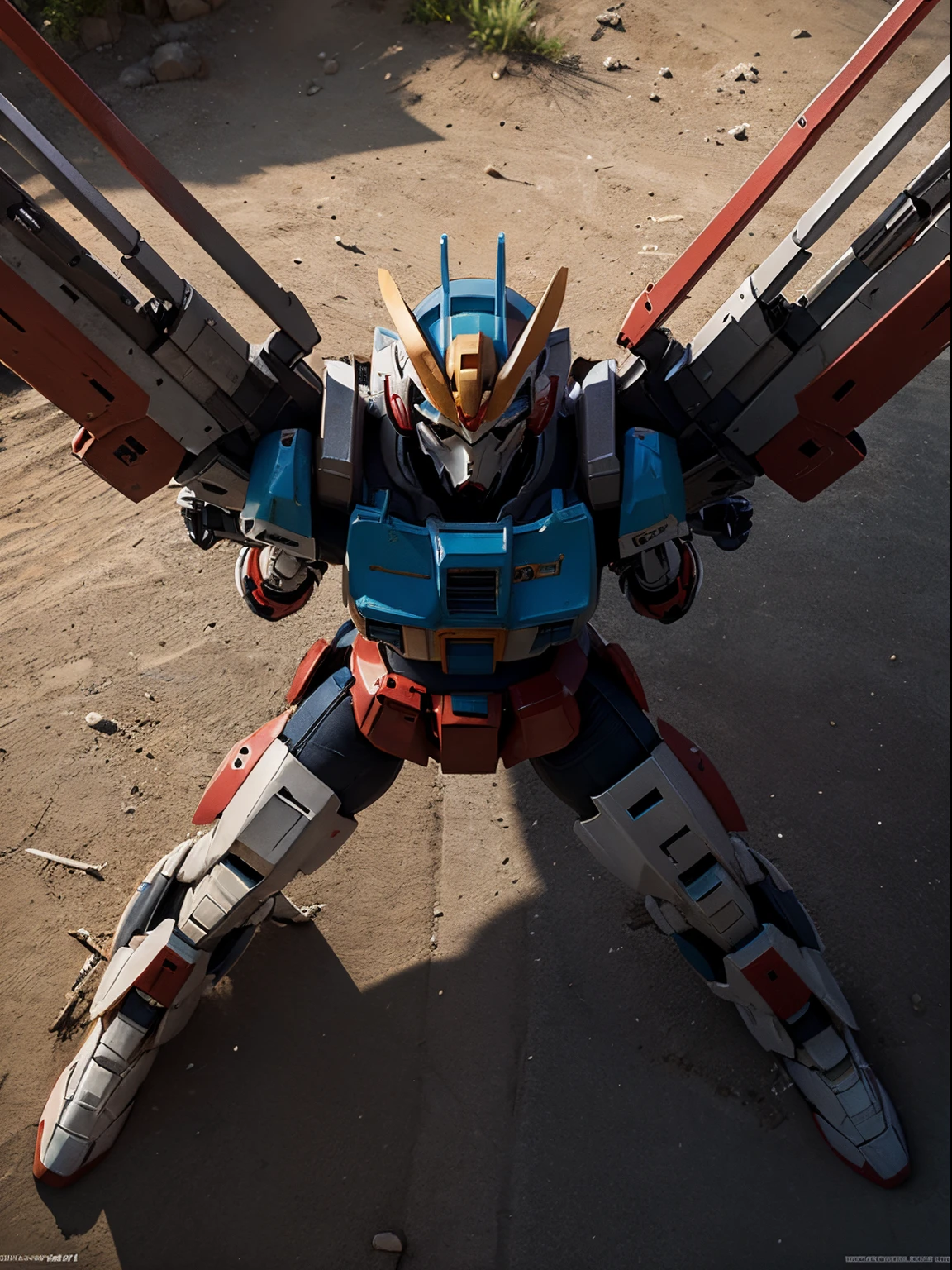 gundam battle ground,top view,vivid colour,hyper realistic,digital art