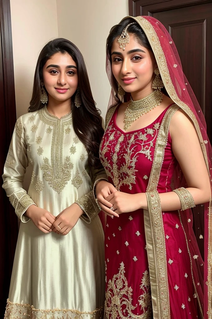 Instagram photo, girl named reema khan, wearing designer salwar kameez, photo taken on iphone 15, perfect body, looking at viewer, is in wedding, slight smile, bokeh