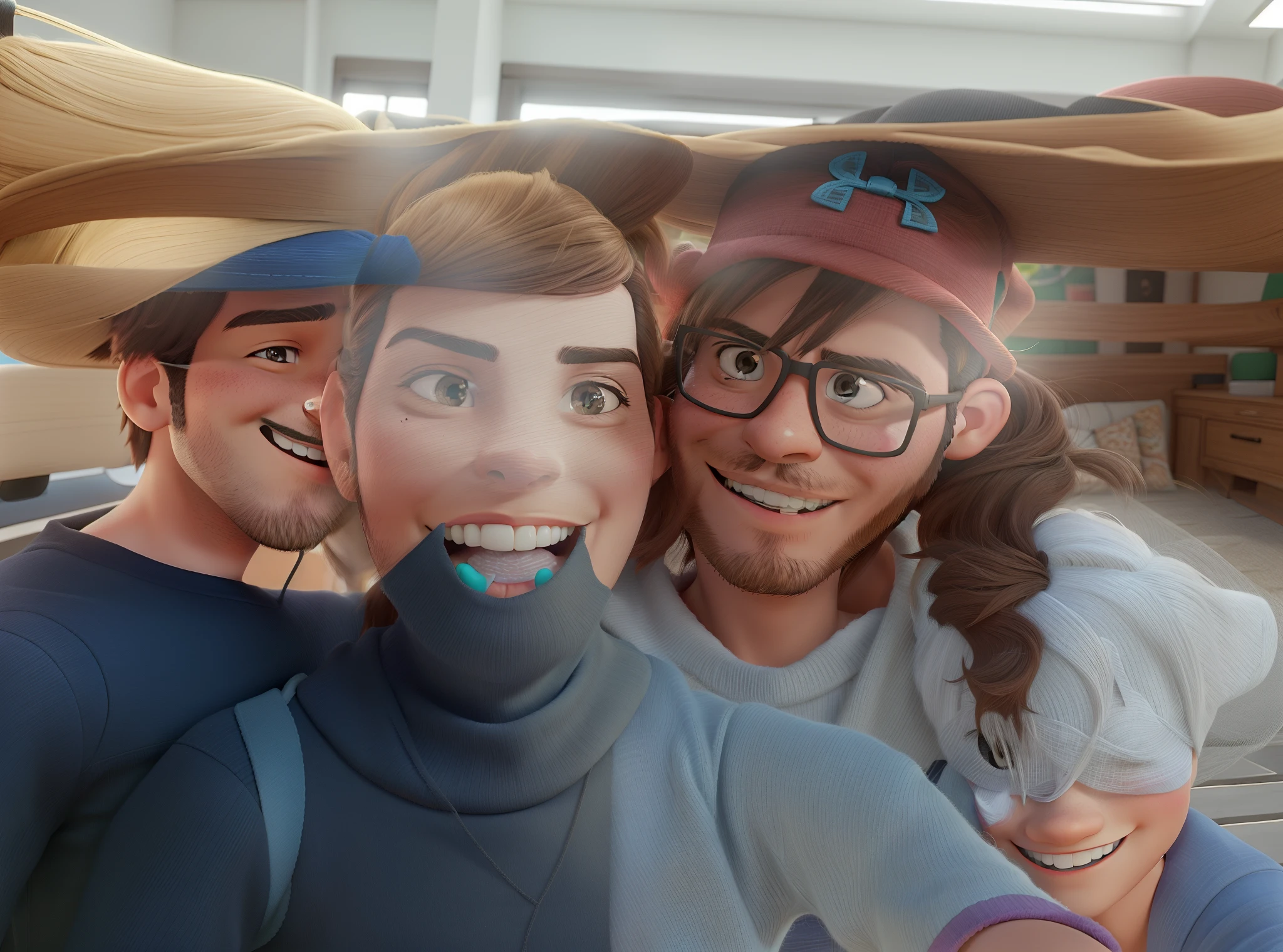 Pareja abrazada sonriendo a un selfi