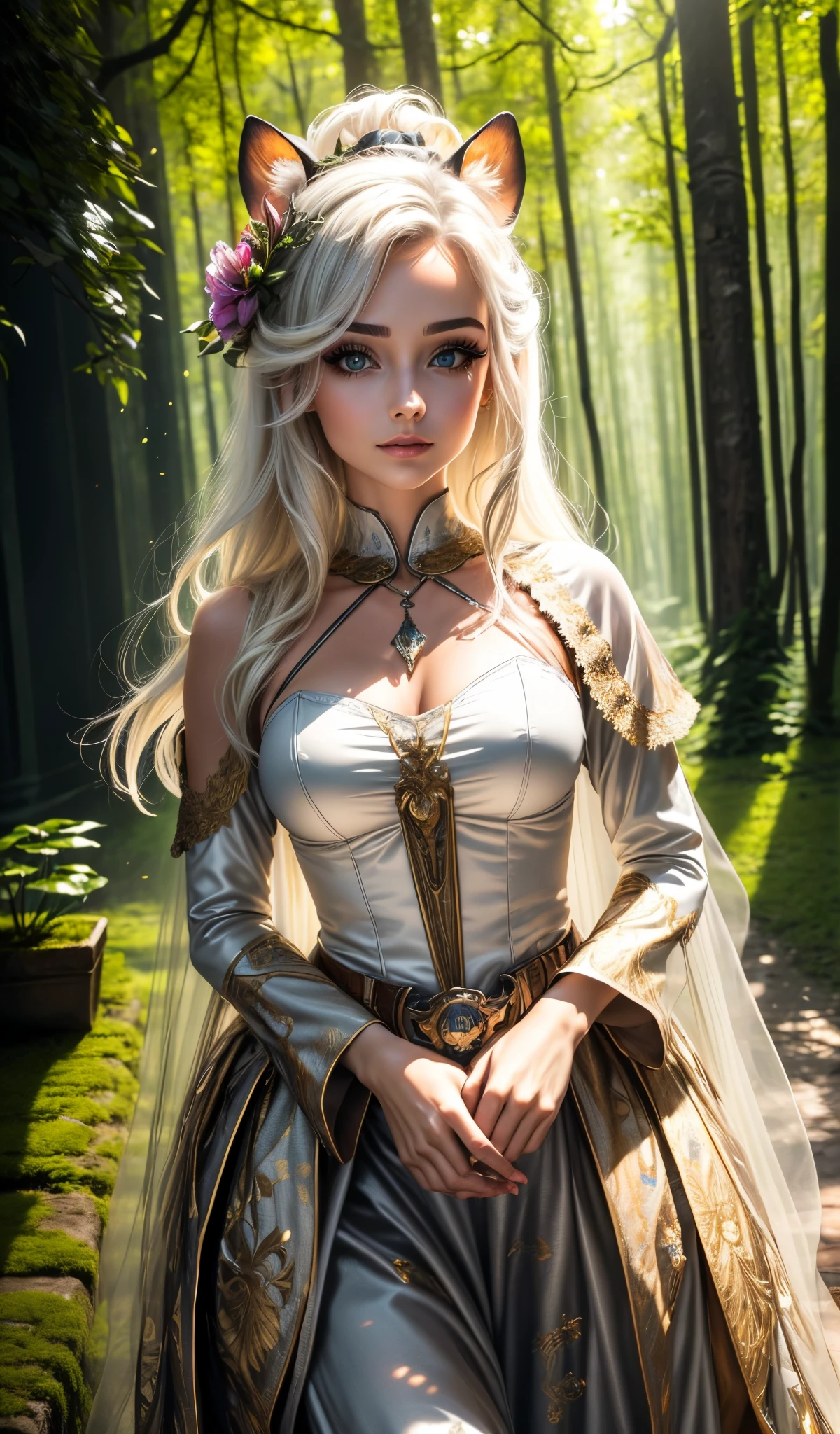 (best quality, 8k, high resolution, master part: 1.2), foto de uma criatura, monstro, magia-fantasia-floresta, arte digital, The most incredible art in the world, ((Sem humanos)), volumetric light, Cores suaves e equilibradas, forest scenery, Videiras, UHD, 8K Octane rendering, magica, Amazing, Ethereal, intrincado, design intrincado, Ultra sharp, Sombras, cores mais frias, Trend in CGSeteration, olhos brilhantes, ((best quality)) , ((master part)), (Circulou), raposa com cabelo branco