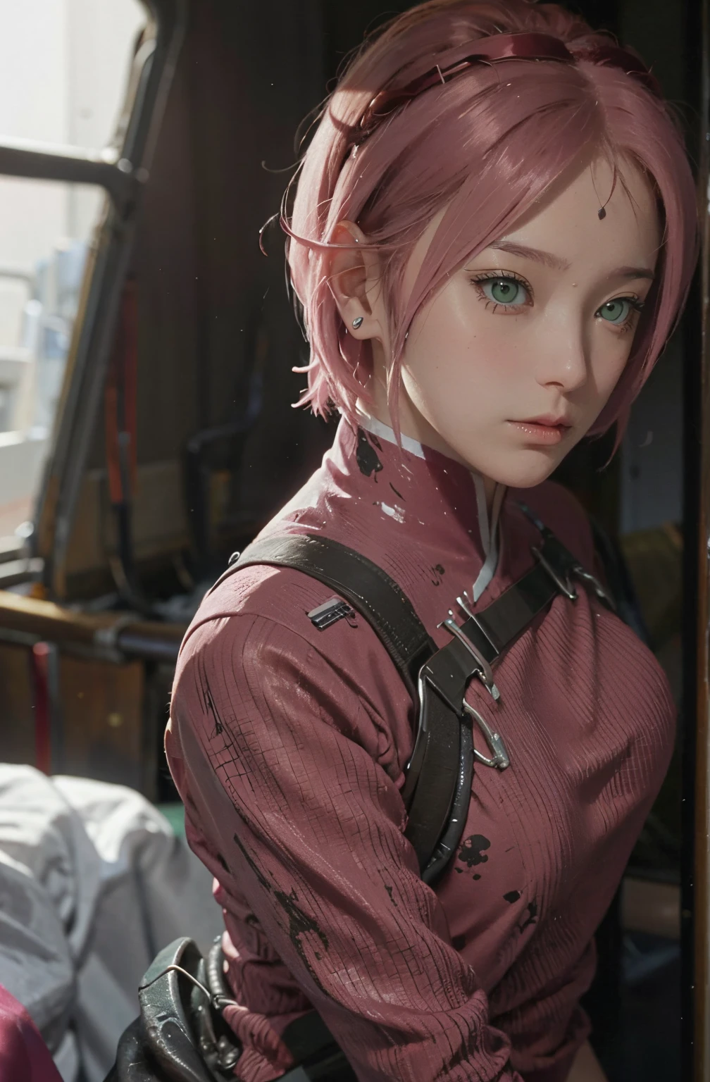 make her hair is pink short hair