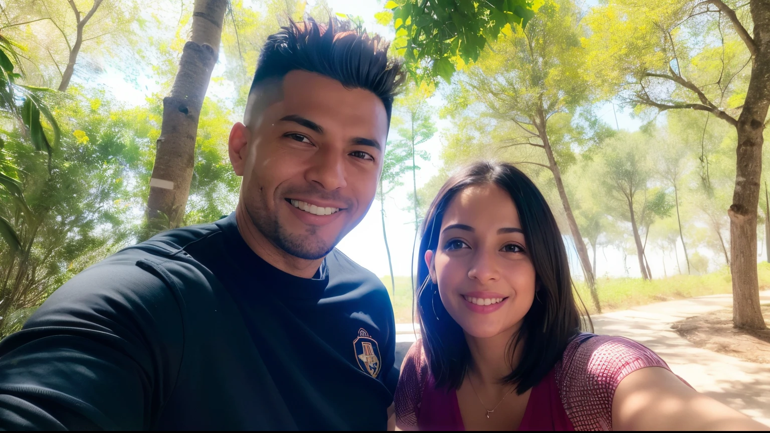 There is a man and a woman posing for a photo in a stadium, imagem de qualidade muito baixa, foto de perfil, imagem de perfil, foto do perfil, momma and papa, selfie apaixonada, foto de perfil, foto de baixa qualidade, vacation photo, they are in love, taken in the early 2020s, foto do snapchat, Fotografia selfie 8k, Lovely couple