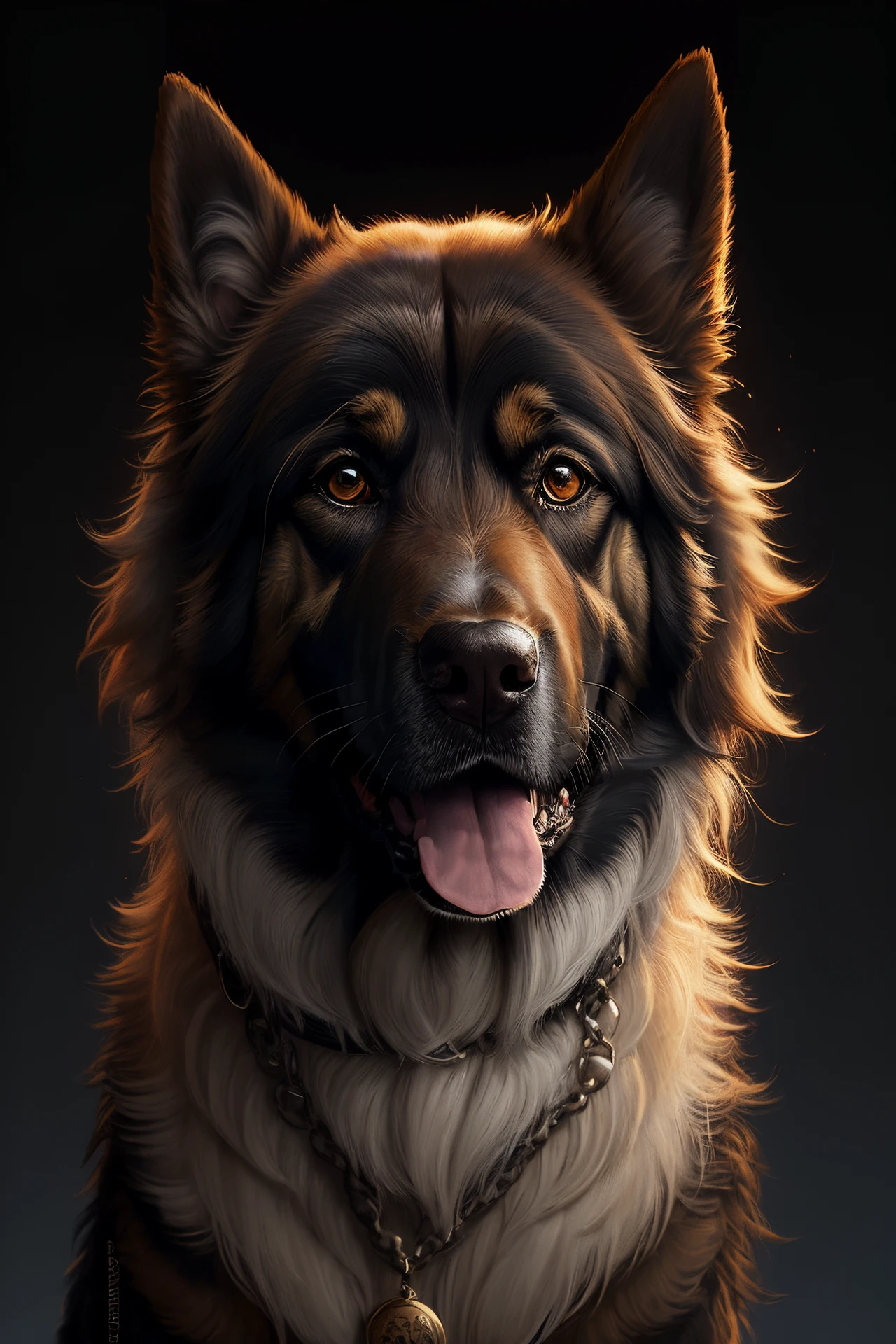 Dog Disney poster long-haired German Shepherd , Mensch Mann mit schwarzem Bart und schwarzen haaren, im Team