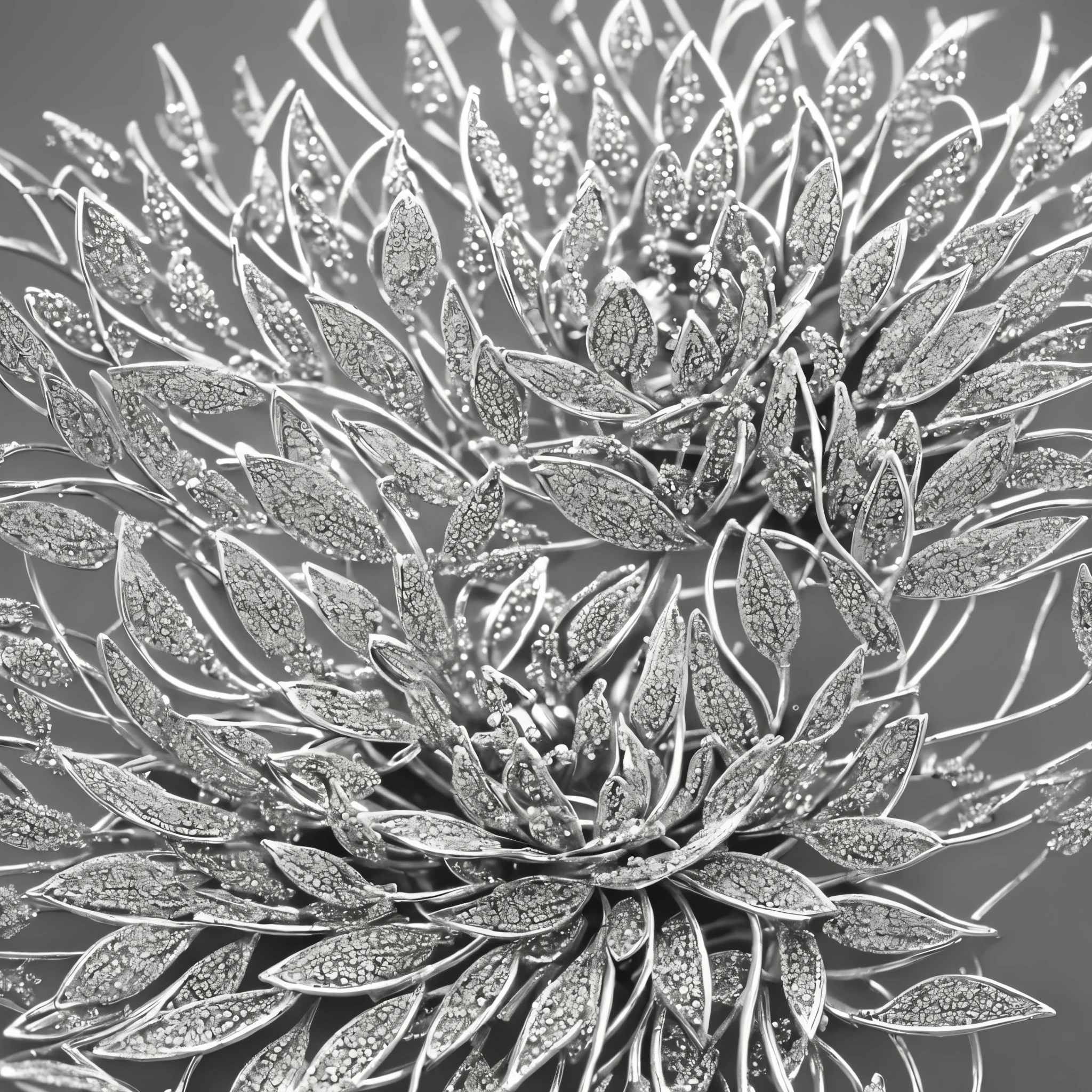 The Art of Metal (silver flower decoration), silver flowers, white metal, Metallic flowers, intricate detials, silver art, higly detailed, Feature photo, Film grain, Realistic