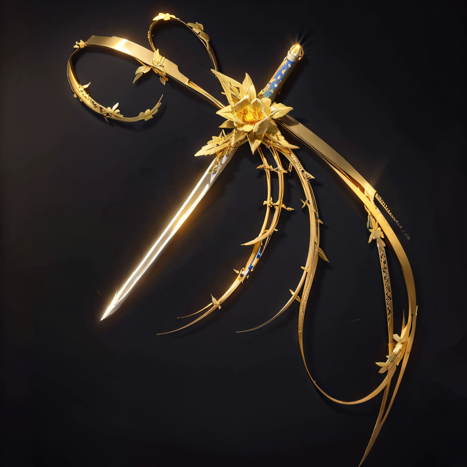 Sword,Alloy flower winding,gold flowers,gold leaves,Golden vines,Alloy stranding process,blue colors,glory,stately,momentum