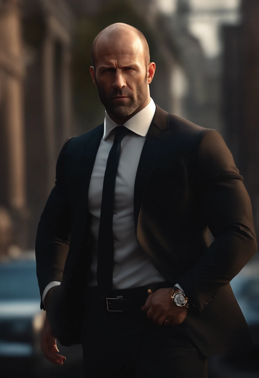 CBZBB, Jason Statham, personnage, fofo, petit, Gentil, devian art, Tendance ArtStation, digital art, Detailed, mignon, Realstic, humanoide, Character, minuscule, cinematic sho, Cinematic lights, Jason Statham, Semble courageux, Semble heureux, rajoute un arriere plan d'action