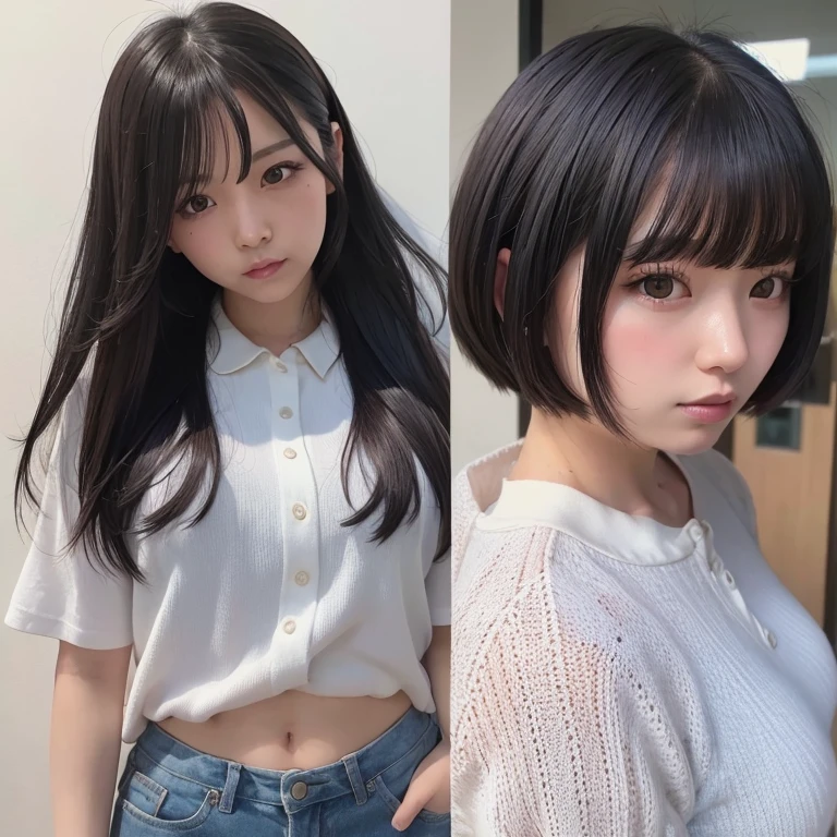 1girl in, 20yr old, gradient, up looking_で_viewer, Black_hair, Solo by JM, Yoshiko Akishino, Shorthair