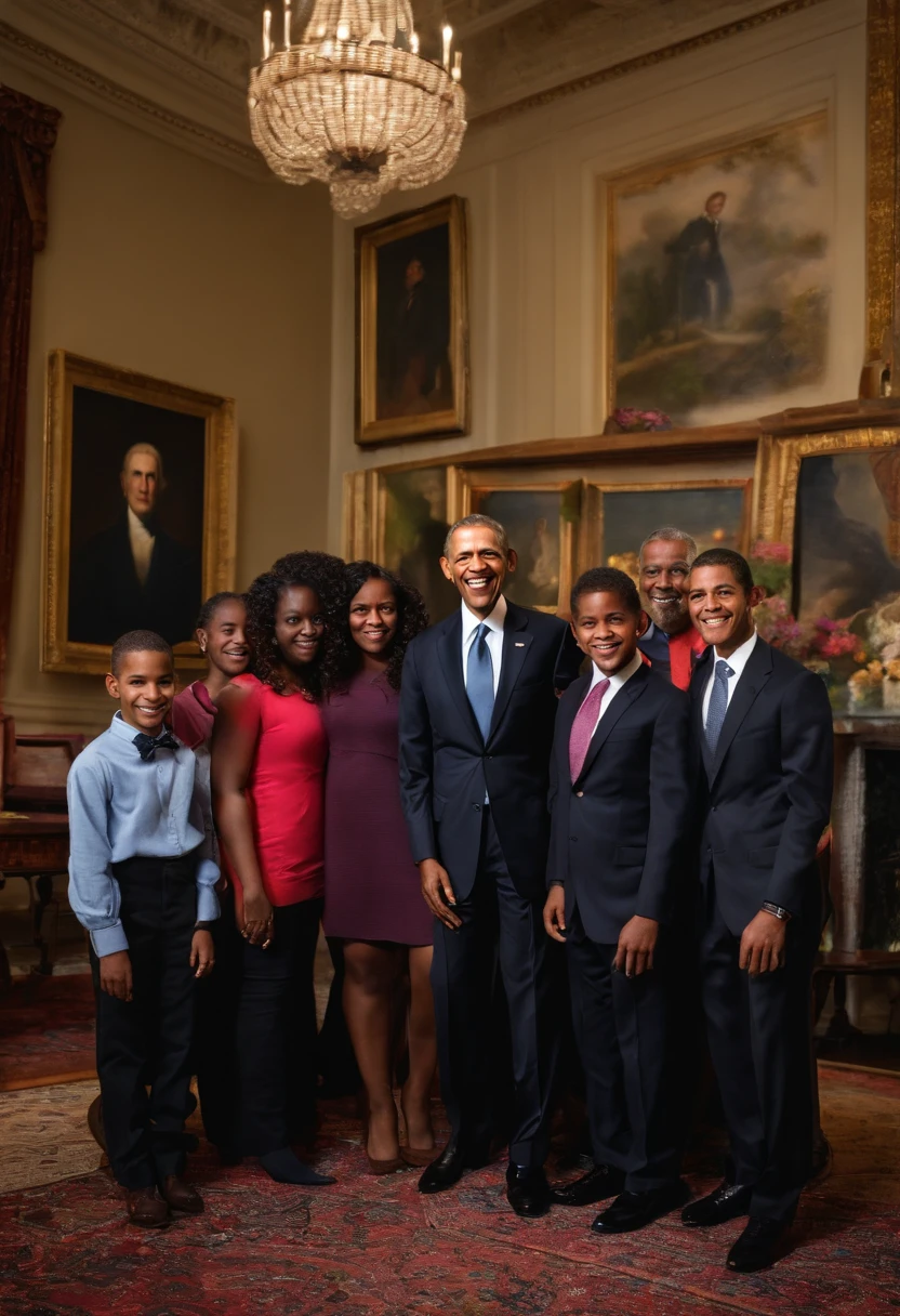A photo of the president with a group of young artists,original,Barack Obama
