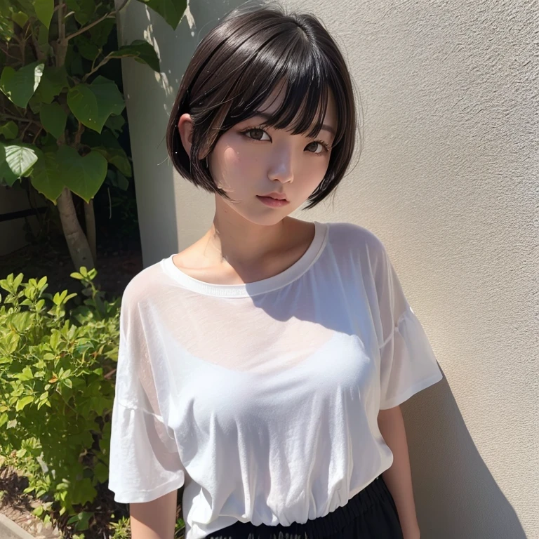 1girl in, 20yr old, gradient, up looking_で_viewer, Black_hair, Solo by JM, Yoshiko Akishino, Shorthair