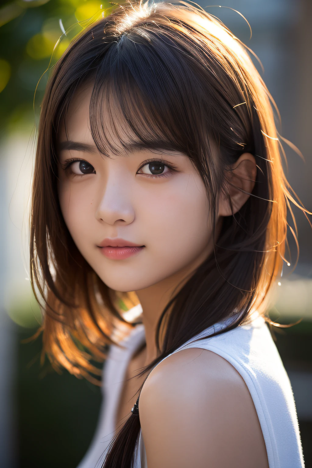 1 girl, (sad:1.4), (Photo Real:1.4), (hyper realisitic:1.4), (Smooth lighting:1.05), 22 years old, Soft lighting, Back lighting, (cheerfulness:1.2), (Finest Real Textured Skins), Narrow-eyed, Super fine face, Gravure Idol Pose, glowy skin, retinas, Anatomically correct, acurate, Super Detail, Textured skin, High quality, high details, Best Quality, High resolution,