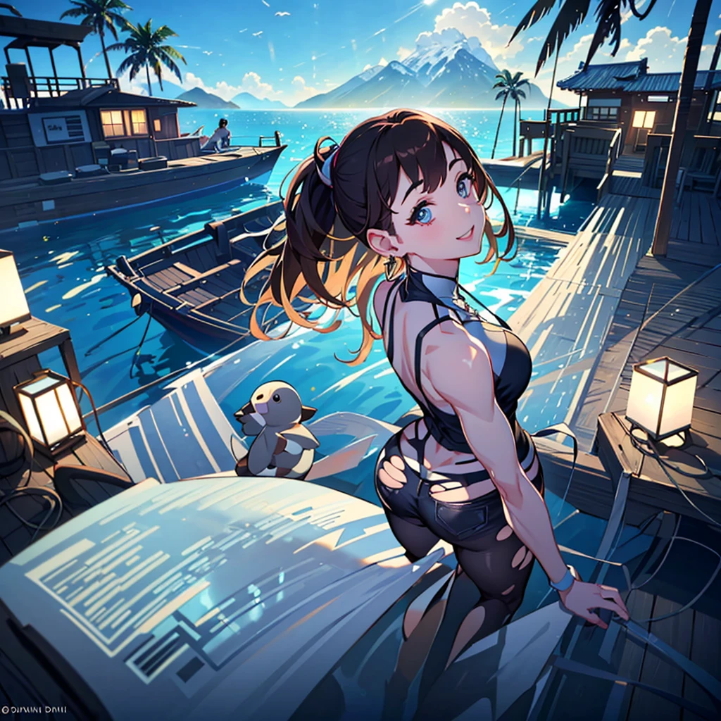 8K, on the table, original photos, best quality, realistic, ultimate details CG Unity 8K wallpaper, depth of field, movie lighting, lens halo, ray tracing, (extremely beautiful face, beautiful lips, beautiful eyes), complex details of the face, (ultra detailed skin) 1 girl in, (Korean model Kim Daun, Doni boat), (Korean model Kim Daun, Doni boat), (Korean model Kim Daun, Doni boat), (Korean model Kim Daun, Doni boat), (Korean model Kim Daun, Doni boat), (Korean model Kim Daun, Donnie Boat), 1 girl, (very thin muscular body: 1.3), (looking up at the audience), (brilliant smile: 1.3), (blurry background), a hint of light), (no one in the background.: 1.3), beautiful earrings, wristbands, necklaces, pantyhose, clear eyes, walking, shooting front, (skin pale), (big eyes), (big eyes), (big eyes), (big eyes), facing forward, (full body photo), (light brown hair), Open the navel, (Looking up at the audience: 1.3), very slim, huge mountain sparrow, huge mountain sparrow, huge mountain sparrow, huge mountain sparrow, thin waist, small buttocks, thin waist, small buttocks, thin waist, small buttocks, thin waist, small buttocks, back, (white vest T-shirt and torn shorts, (beach, blurry, palm tree)
