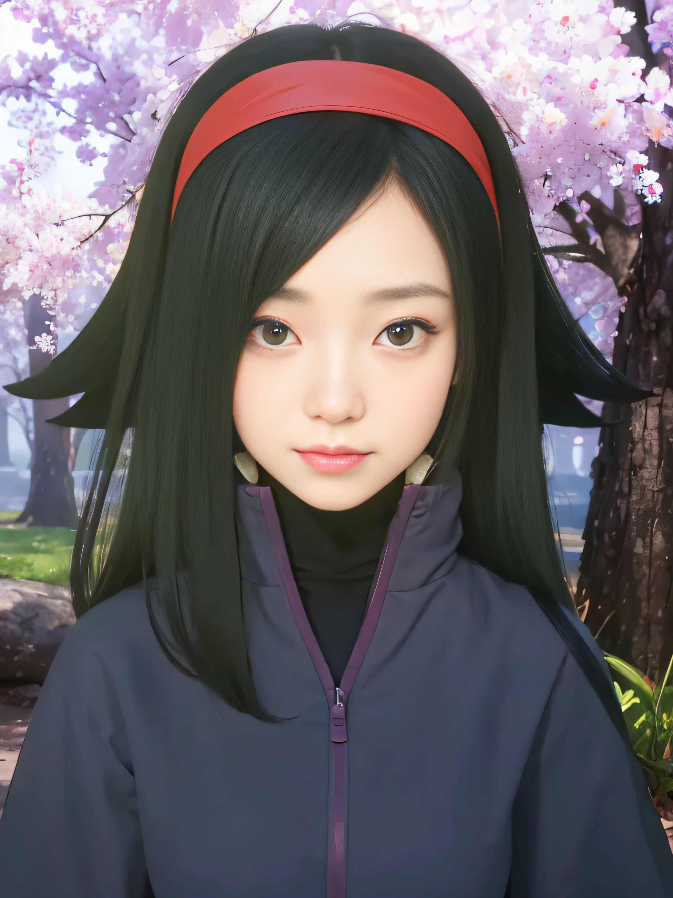 masterpiece, best quality, (realistic, photo-realistic:1.4), (RAW photo:1.2), extremely detailed CG unity 8k wallpaper, delicate and beautiful, amazing, finely detail, official art, absurdres, incredibly absurdres, huge filesize, ultra-detailed, extremely detailed, extremely detailed girl, extremely detailed eyes and face, light on face,,little smile,black hair,(black eyes:1.3),long hair, hairband