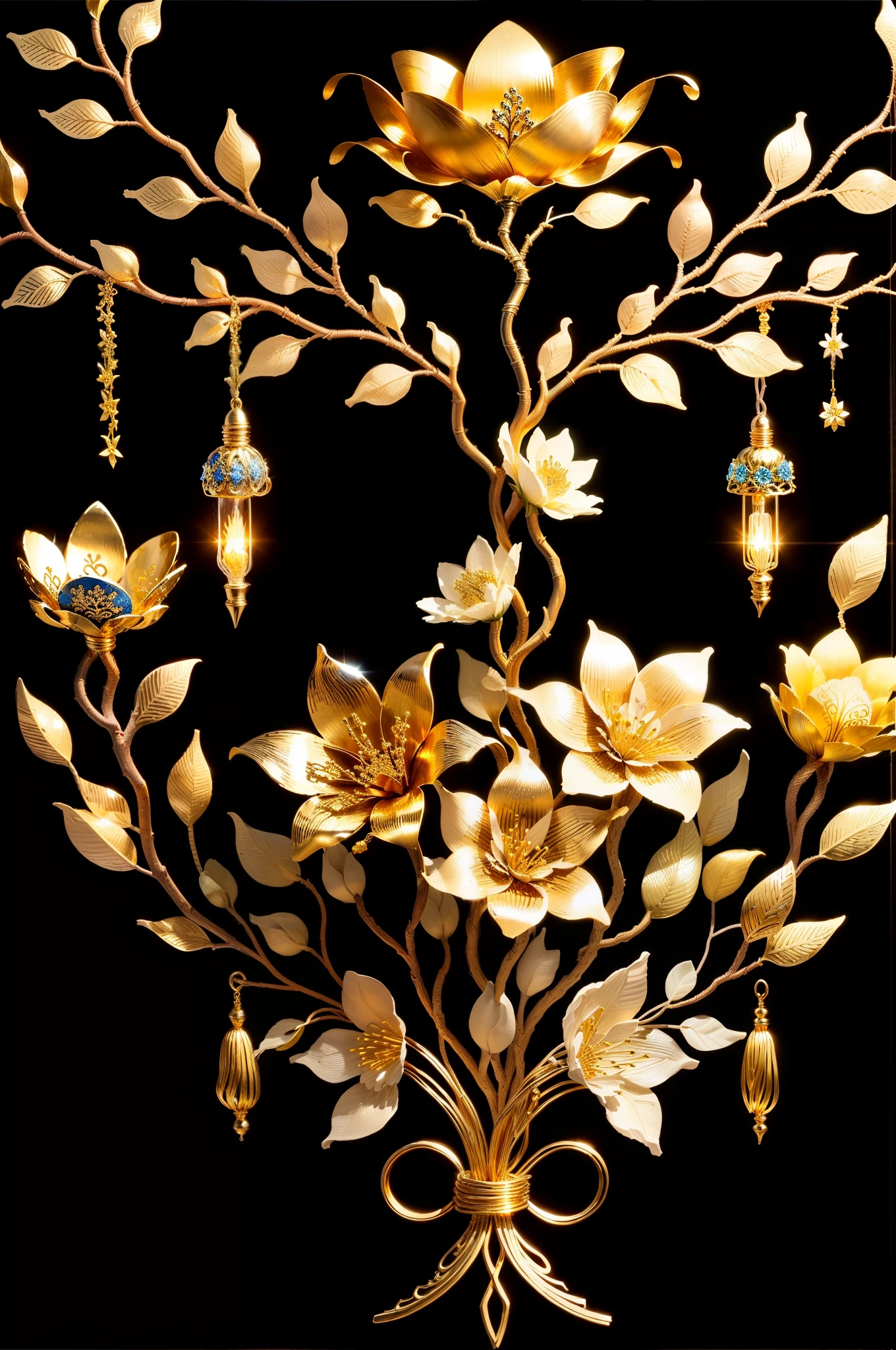 Make crafts with twisted gold wire,gold flowers,Iron flower,Silver flower,metal branches,Elaborately crafted,Perfect craftsmanship
