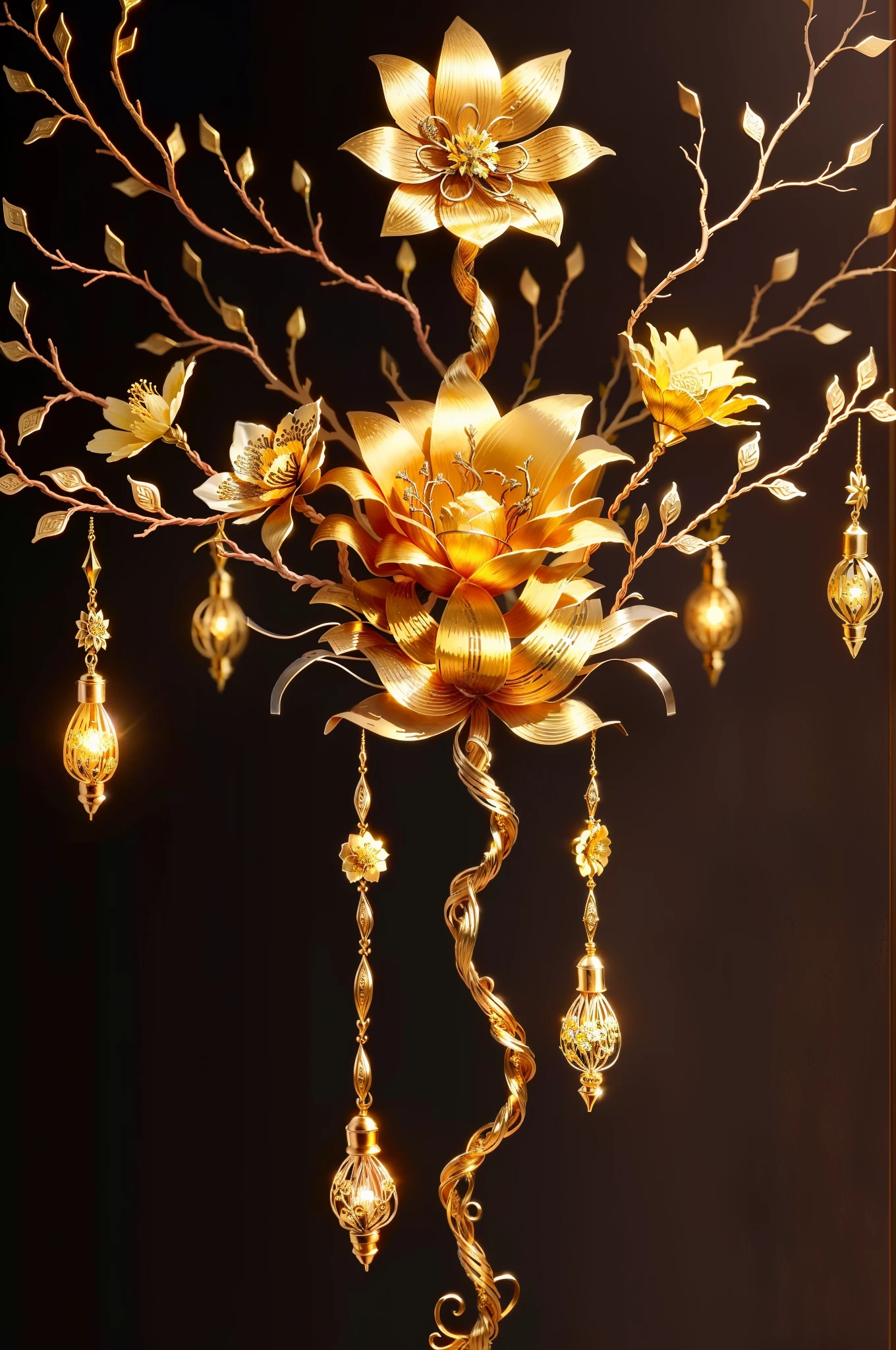 Make crafts with twisted gold wire,gold flowers,Iron flower,Silver flower,metal branches,Elaborately crafted,Perfect craftsmanship