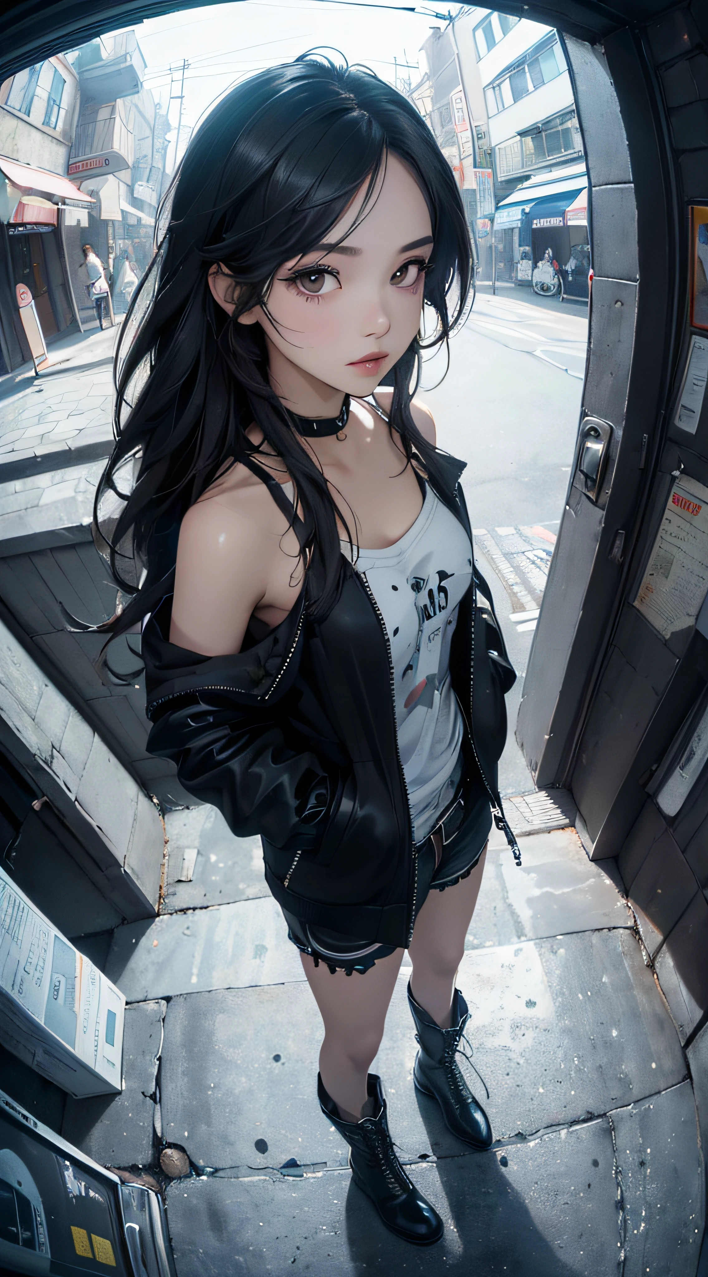 standing with legs apart、 1 cute anime girl, highest quality、ウルトラ - High resolution、High resolution、Detailed CG、8k unit wallpaper、20-year-old、beautiful and detailed eyes、(((black leather skirt、white shirt、Black High Cut Boots)))、(shiny body,:1.5)、 please be shy、(orgasm、Ahegao:1.5)、(Stick out your tongue and drool)、full of embarrassment、spread your legs、safe work,Garbage dump in the downtown area at night