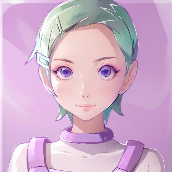 a beauty girl、 only、Mint-colored hair、short-hair、Purple eyes、beautifly、top-quality