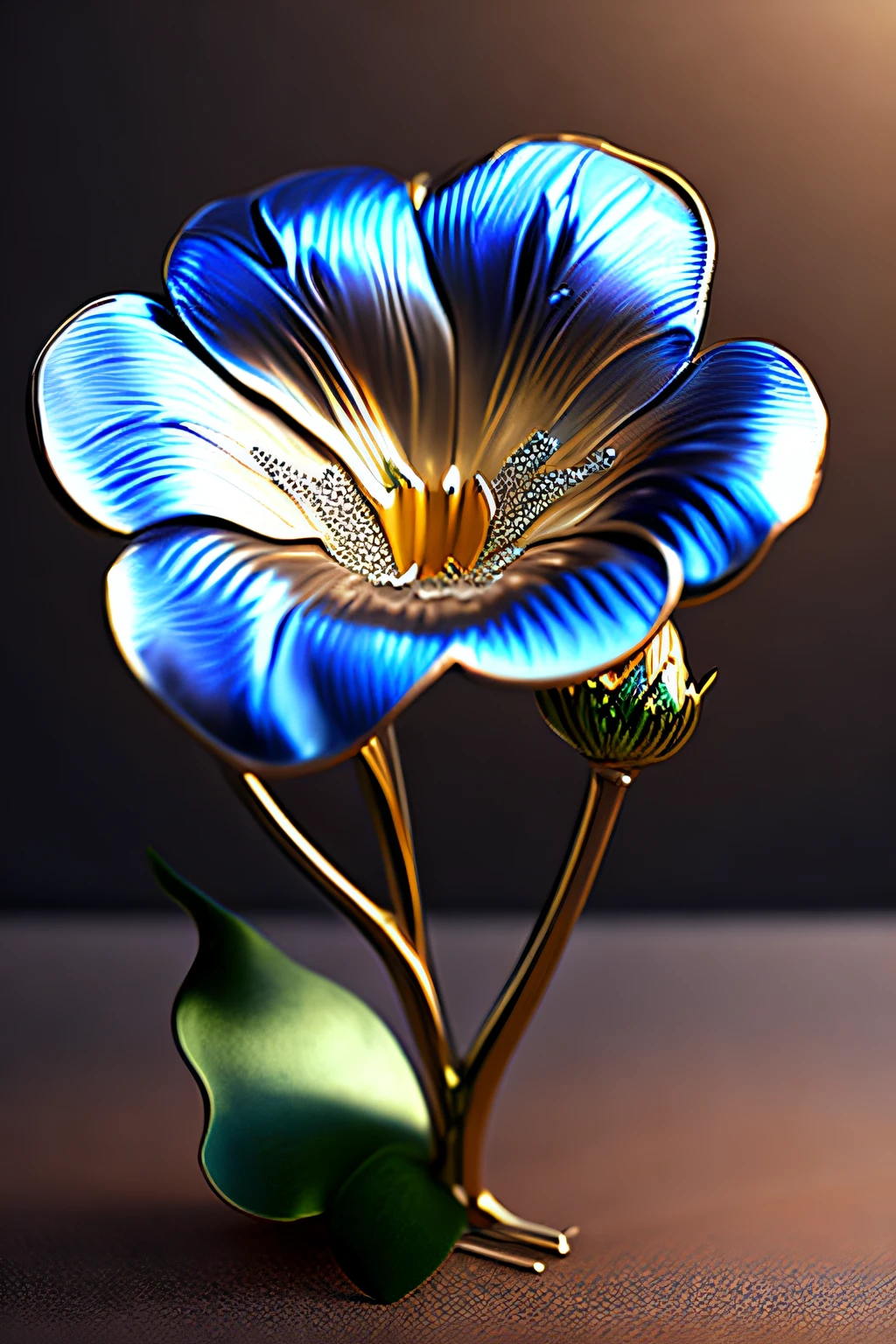 Artificial metal morning glory， chrome plating, Meticulous and delicate depiction，Sharp，Gorgeous and dynamic painting techniques, Professional flare lighting，4K Ultra HD, 超高分辨率, (realisticlying: 1.4), Best quality at best，tmasterpiece
