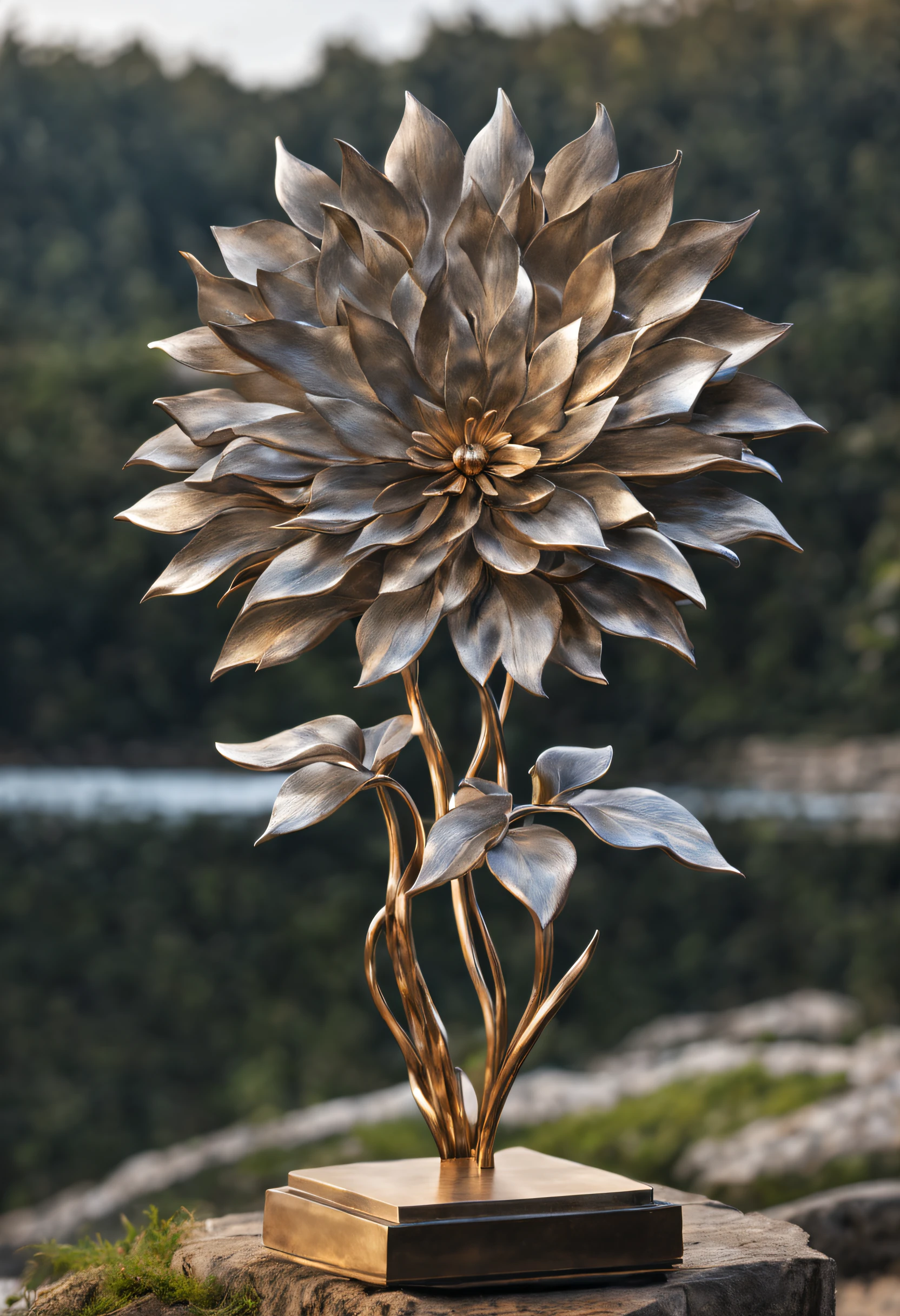 metal art,flower made of iron,iron leaf,iron bend,Iron flower,Full metallic luster,Metal texture in the post-industrial era,Iron decoration,platinum,silver and gold,heavy metal style,In the metal world of the future,everything is made of metal,Metallic flowers,metal grass,Metal Tree,metal mountain