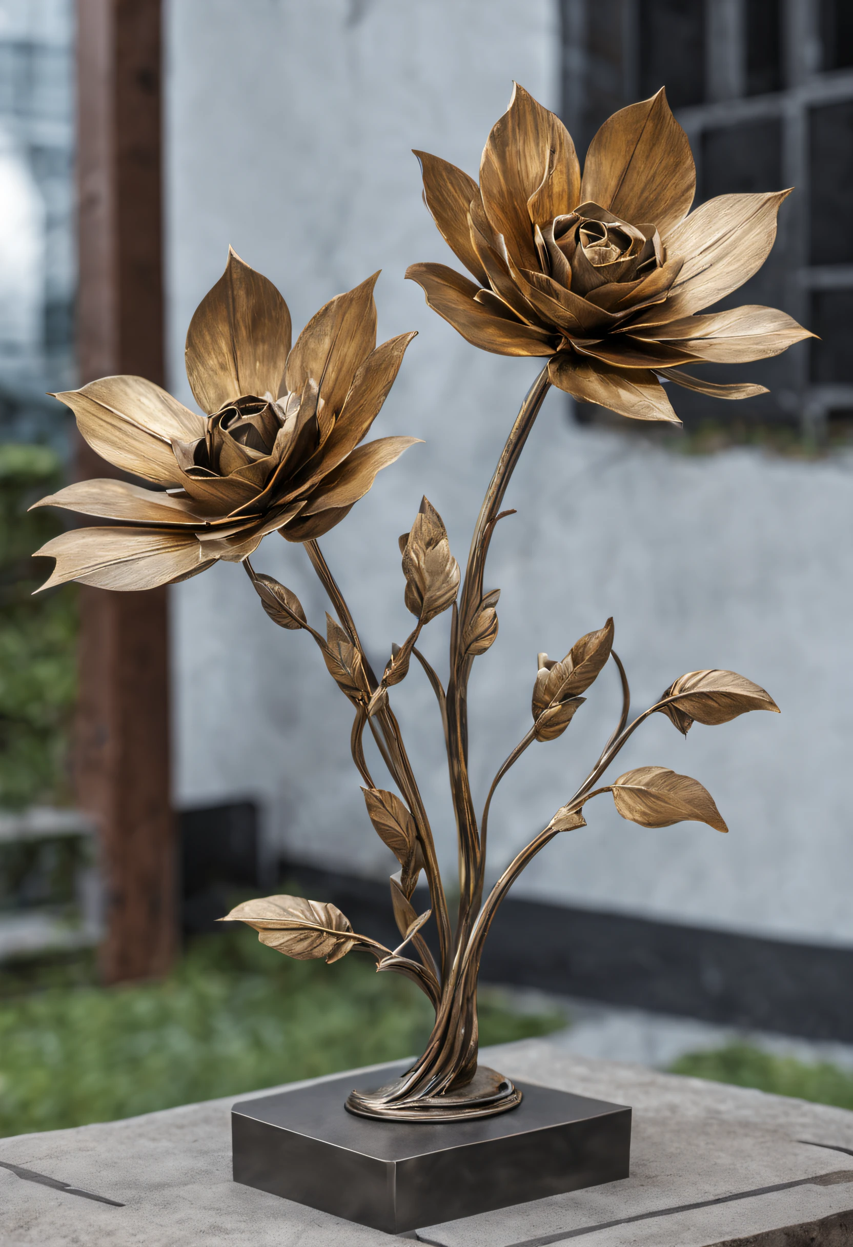 metal art,flower made of iron,iron leaf,iron bend,Iron flower,Full metallic luster,Metal texture in the post-industrial era,Iron decoration,platinum,silver and gold,heavy metal style,In the metal world of the future,everything is made of metal,Metallic flowers,metal grass,Metal Tree,metal mountain