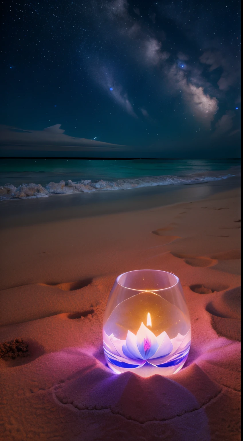 tmasterpiece，winning artwork，Very realistic，flowers blooming, rose and water crystal, On the sandy beach, like a dream, Sky Night , themoon, smokes , photore, k hd, 8K , actual, k hd, iintricate, 8K, The content is very detailed,Stas, Focus sharp,