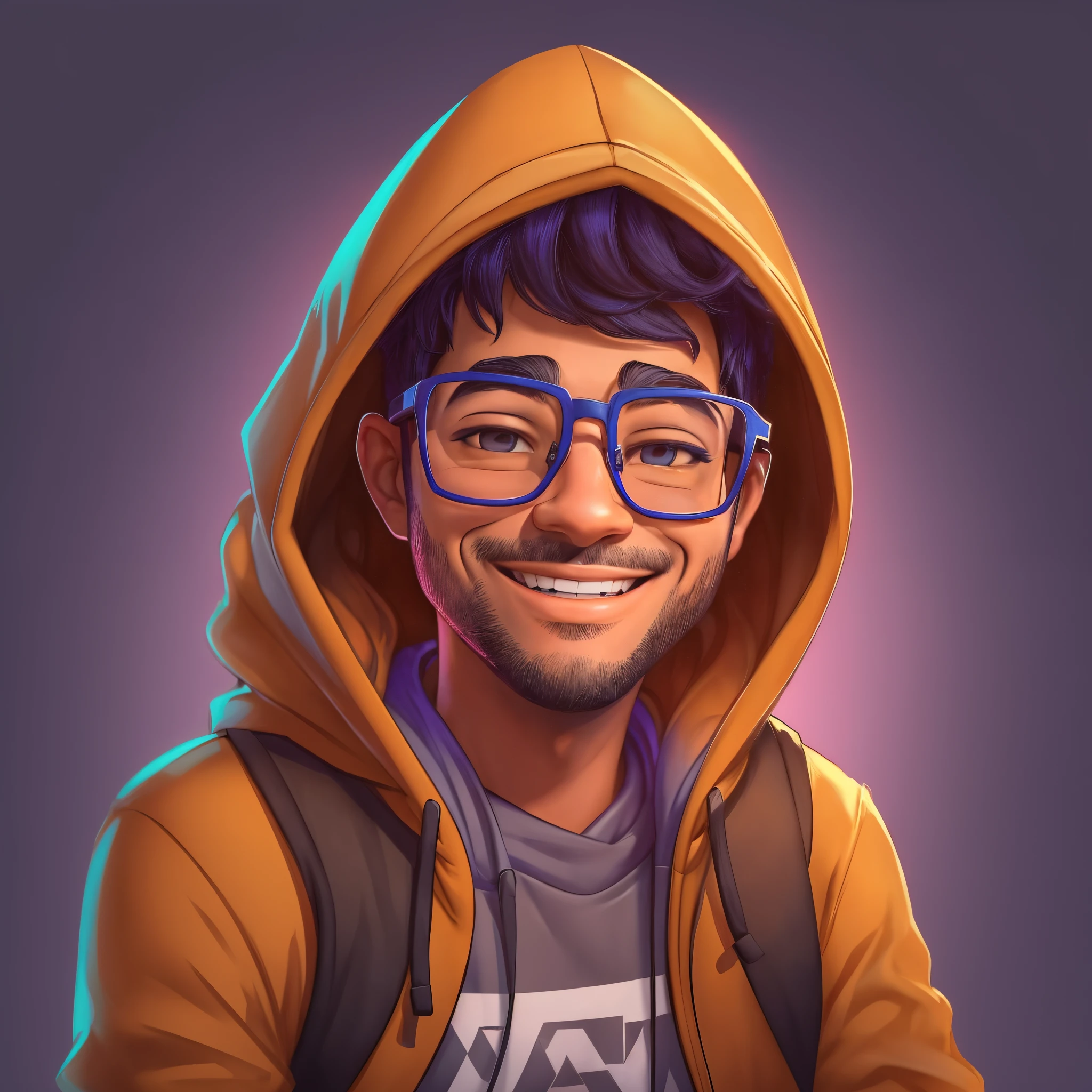 ((PivaArts)) Create a high-quality 2D Pixar Disney cartoon portrait of a man wearing glasses and a hoodie, showing a cheerful smile. This portrait is intended for use as an NFT, an avatar image, a Discord profile photo, and a character concept portrait for the Twitch streamer and gamer known as PivaArts. The completed portrait should be detailed and capture the personality and style of PivaArts, Becoming a Statement Piece. The focus is on a character headshot portrait fit for a Twitch streamer.