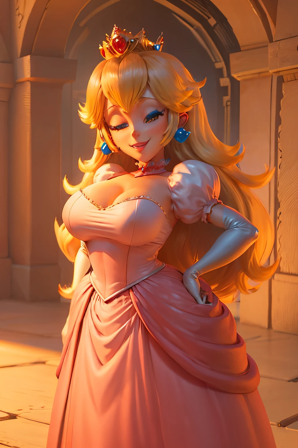 Big breasts, cute smile, princess peach