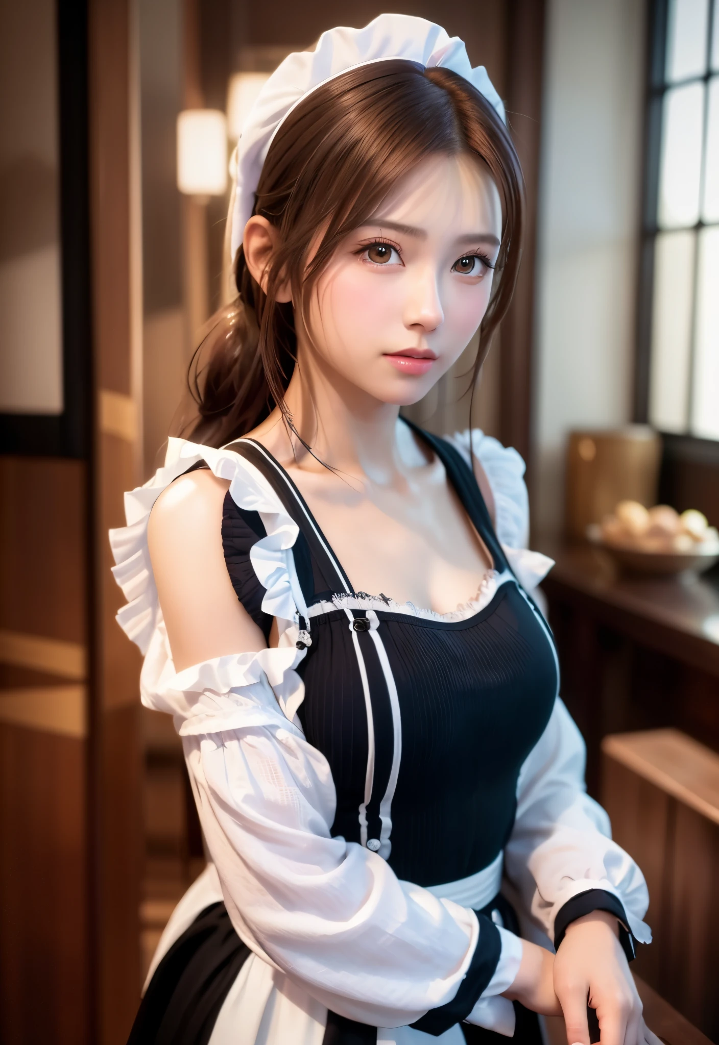 (((Kamimei、Photorealsitic、Mouth ajar))),(((((amorous、Wabi-sabi、humble、lick the candy carefully、raise her legs))))),((Inside the shop、frombelow))、masutepiece, 1girl in, best qualtiy, Ultra Detail, (shiny), (Small)、(((with blush cheeks,))),Ray tracing,Perfect Lighting, (milky skin:1.2),reflection, up looking_で_viewer, blush, bow ribbon, Medium Curl Hair、yellow_Eyes, Low_Twin-tailed、Japan's cutest 28-year-old beautiful girl、Small ribbons in the hair,(Sex slaves、Maids:1.6)