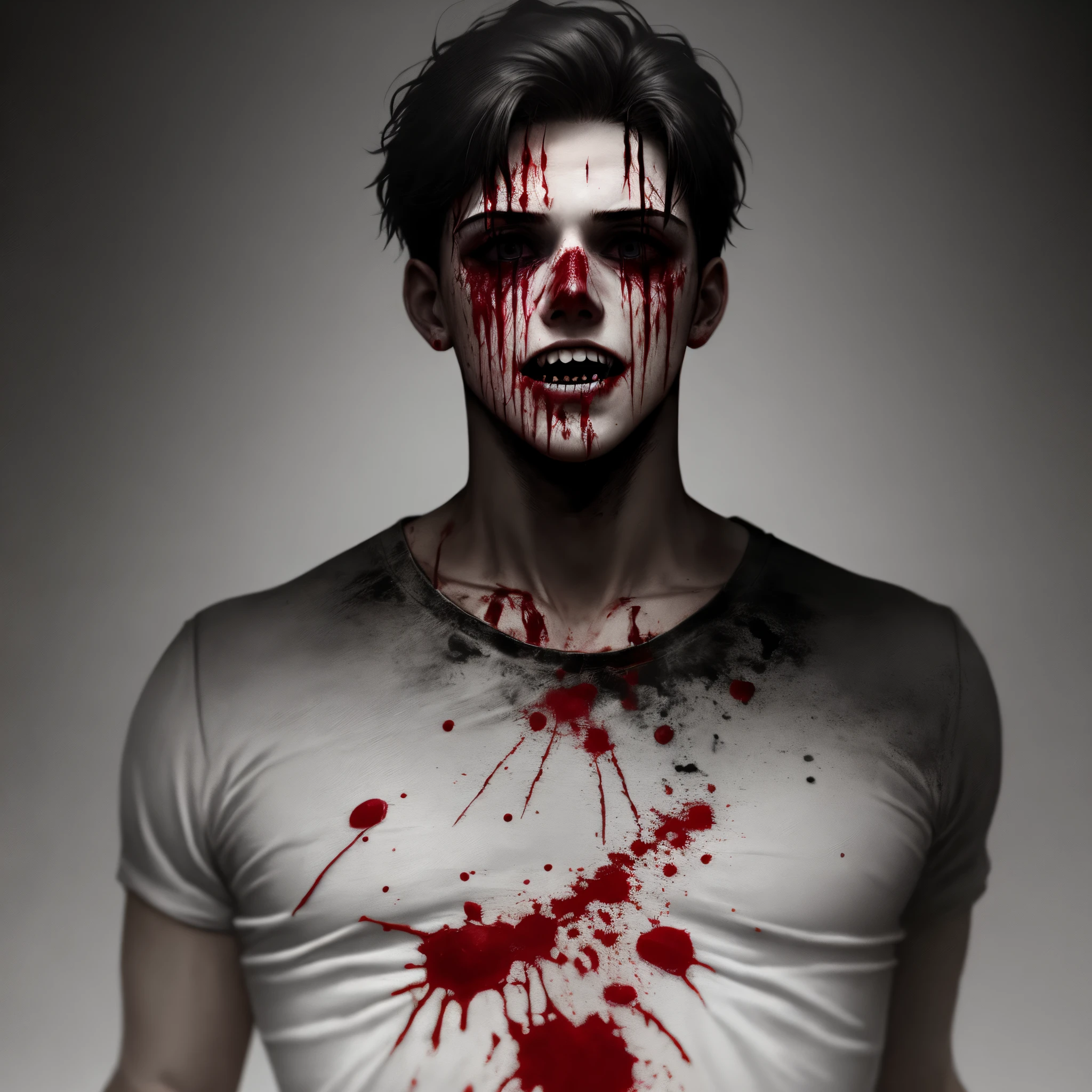 Dark themed horror , A young man covered in blood