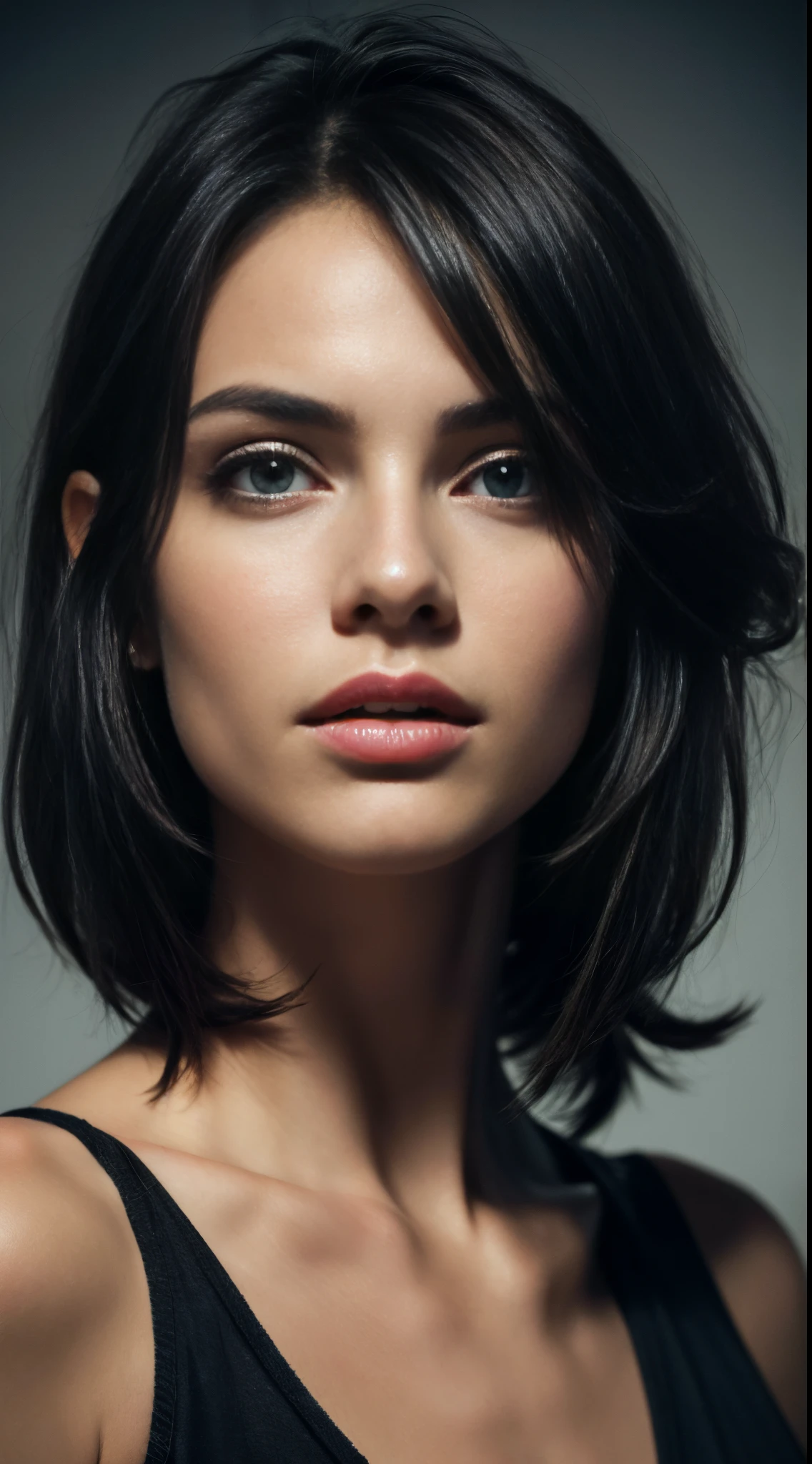 1girl, Ojo de estrella, sonrojarse, perfect ilumination, Pelo rubio, ojos azules , Motor irreal, sidelit, Cara detallada, flequillo, piel brillante, Fondo simple, fondo oscuro,