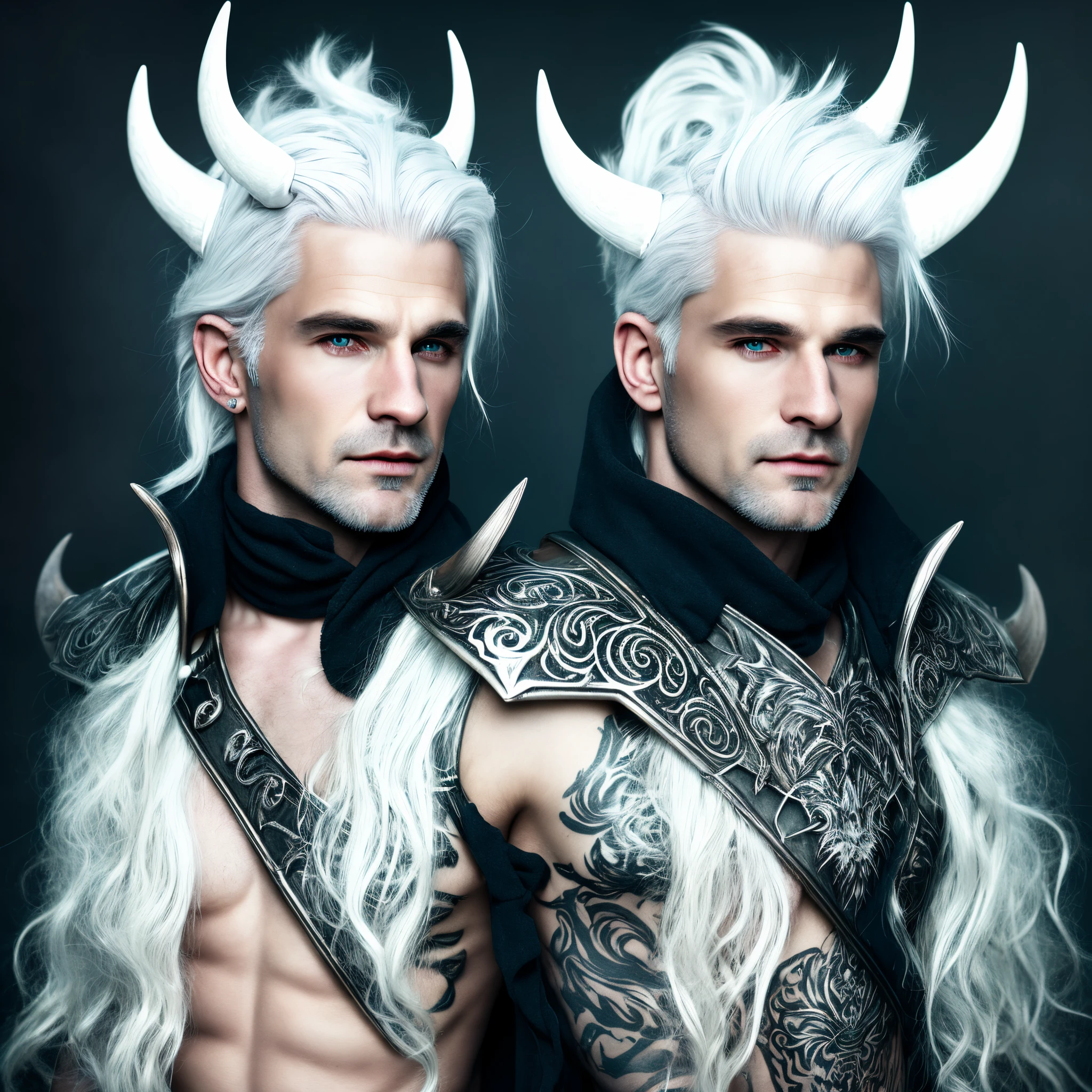 white haired man with horns