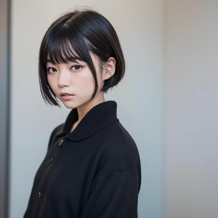 1girl in, 19, gradient, up looking_で_viewer, Black_hair, Solo by JM, Yoshiko Akishino, Shorthair
