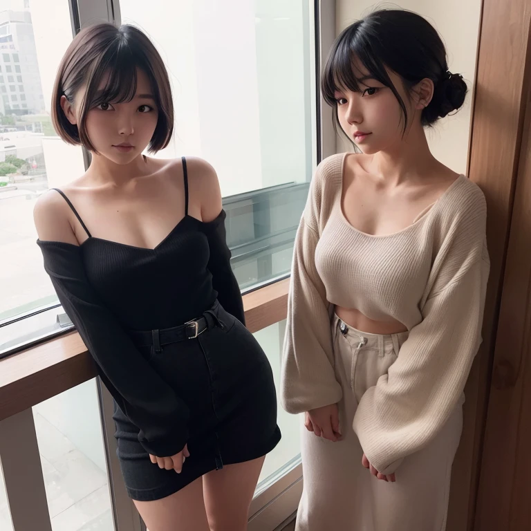 1girl in, 22year old, gradient, up looking_で_viewer, Black_hair, Solo by JM, Yoshiko Akishino, Shorthair