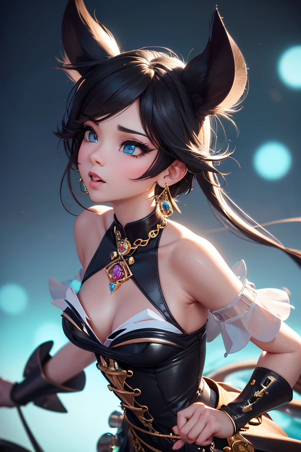 (tmasterpiece), (Best quality), (high high quality), Complicated details, ear nipple ring, ray traycing, 3D, (Disney cartoons), toon rendering,   (ssee-through:1), (bokeh:1), (depth of fields:1),