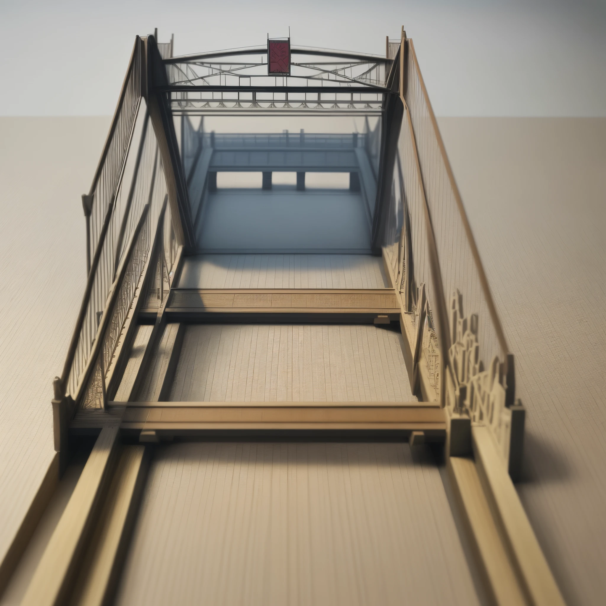 Make a sketch of a truss bridge that is 46cm long and 8cm high and 8cm wide