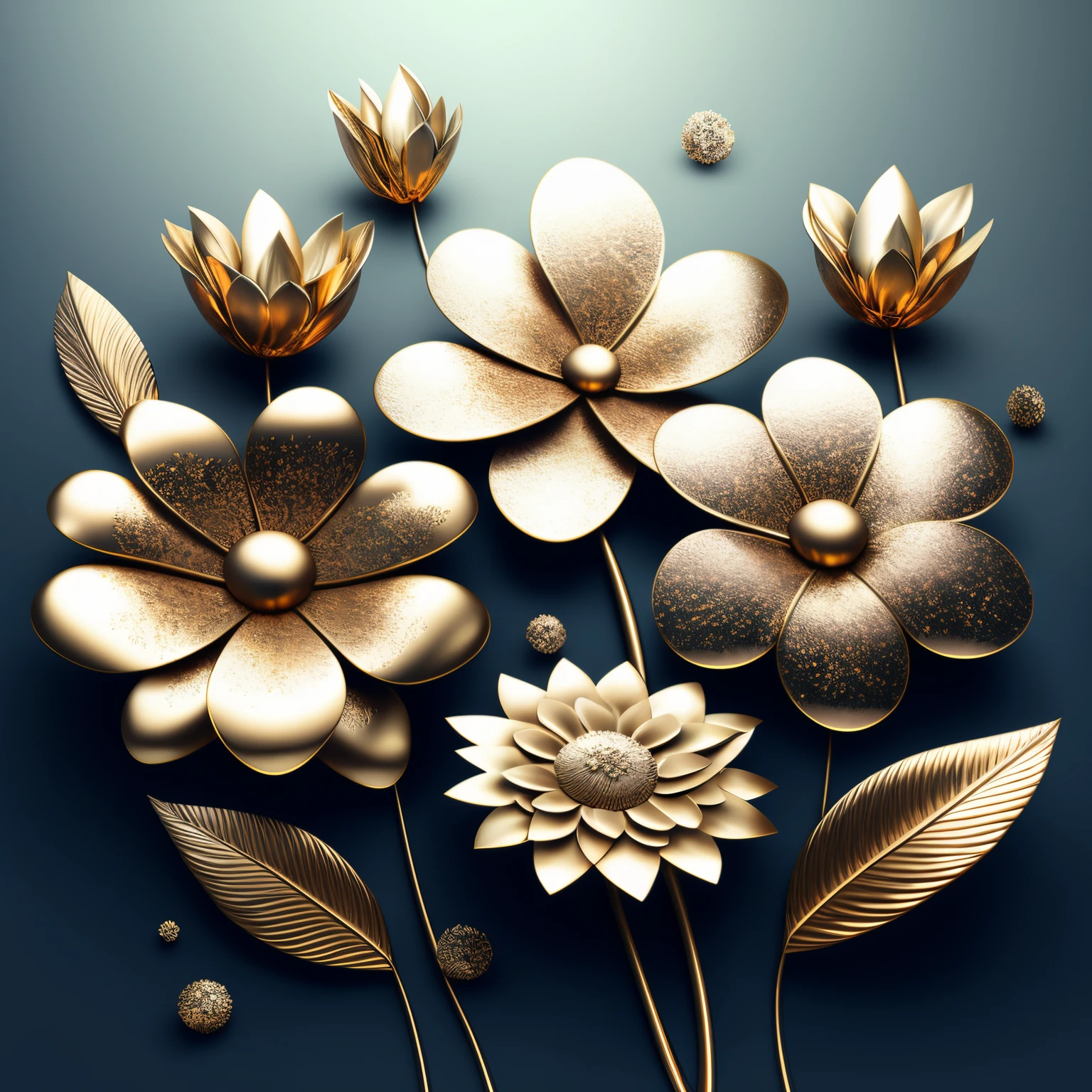 metallic flower grown on gold