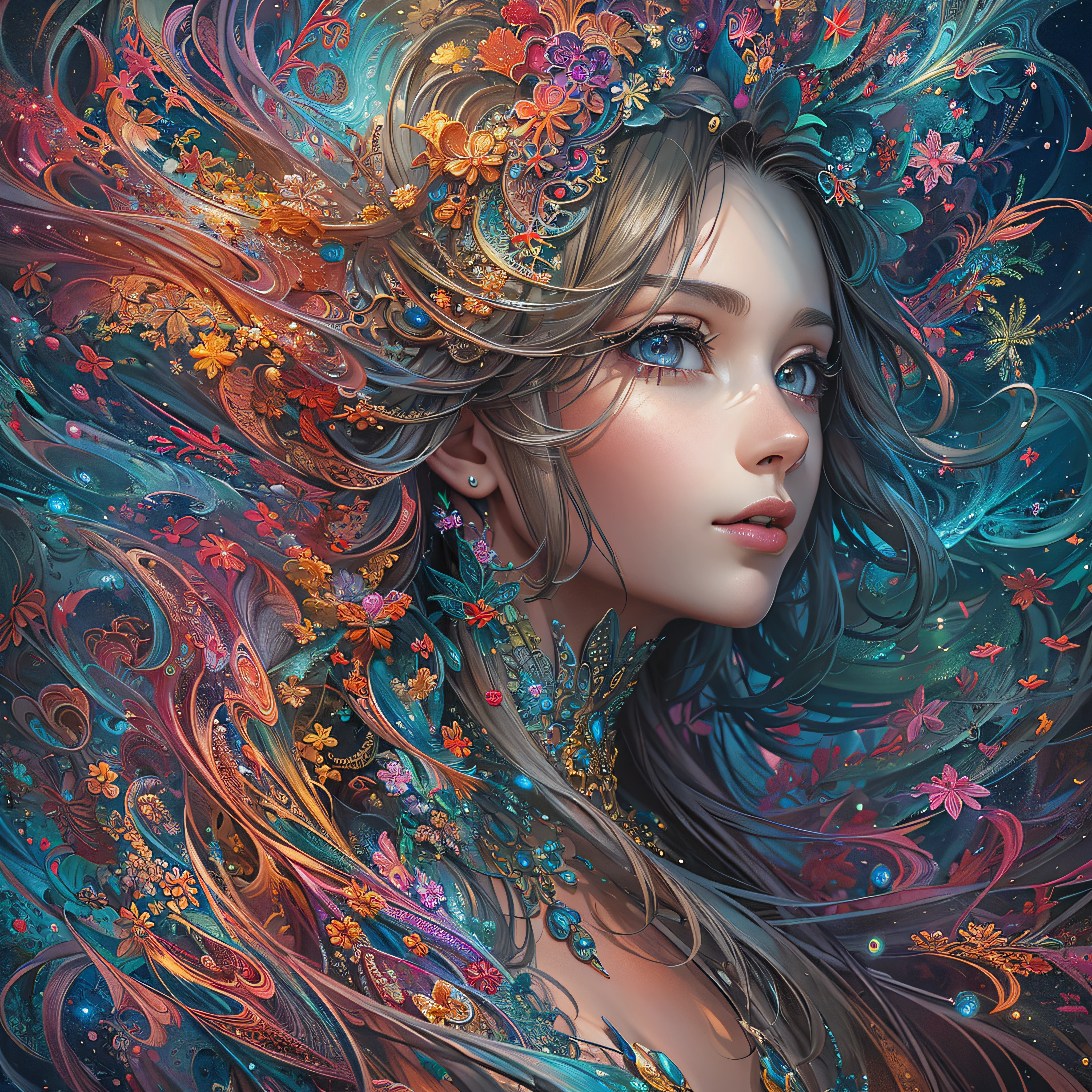 (masterpiece, top quality, best quality, official art, beautiful and aesthetic:1.2), (1girl), extreme detailed,(fractal art:1.3),colorful,highest detailed