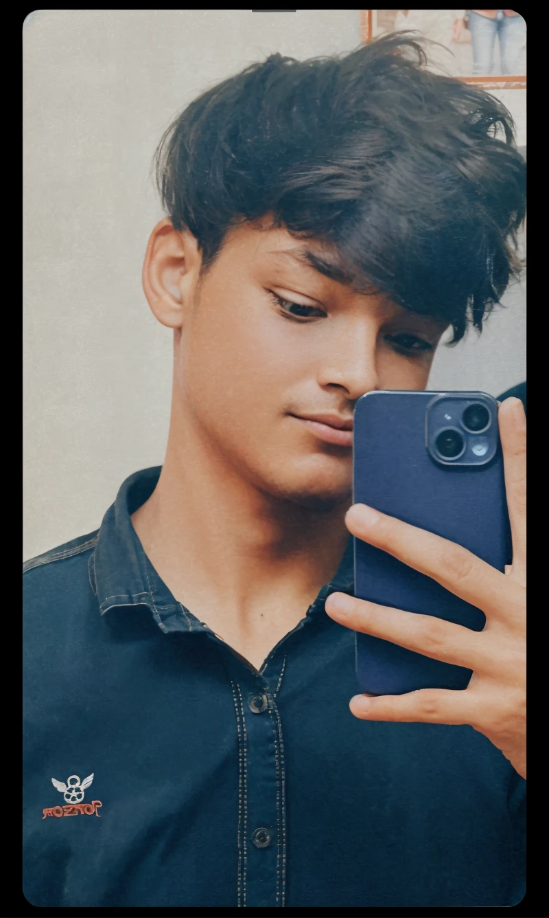 there is a man taking a picture of himself with his cell phone, with accurate face, profile pic, portait photo profile picture, very very low quality picture, facebook profile picture, profile picture 1024px, 18 years old, ayan nag, 1 6  old, profile picture, front profile!!!!, profile shot, an aesthetic!, good looking face