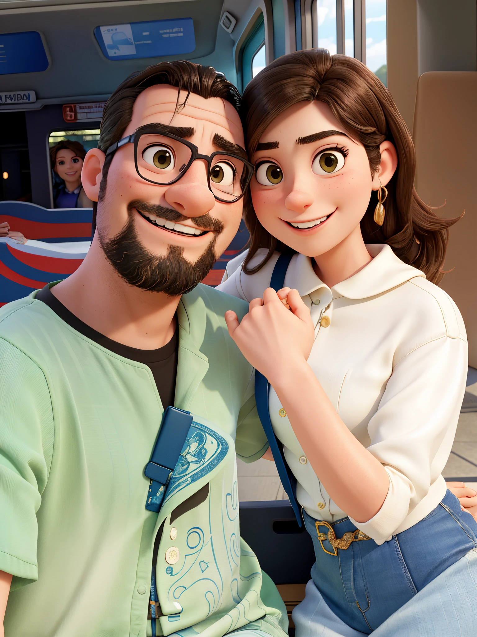 there is a man and woman posing for a picture in front of a bus, very very low quality picture, happy couple, they are in love, 8k selfie photograph, by Nándor Katona, ayanamikodon and irakli nadar, vacation photo, mia khalifa, lovely couple, in love selfie, smiling couple, happy!!!