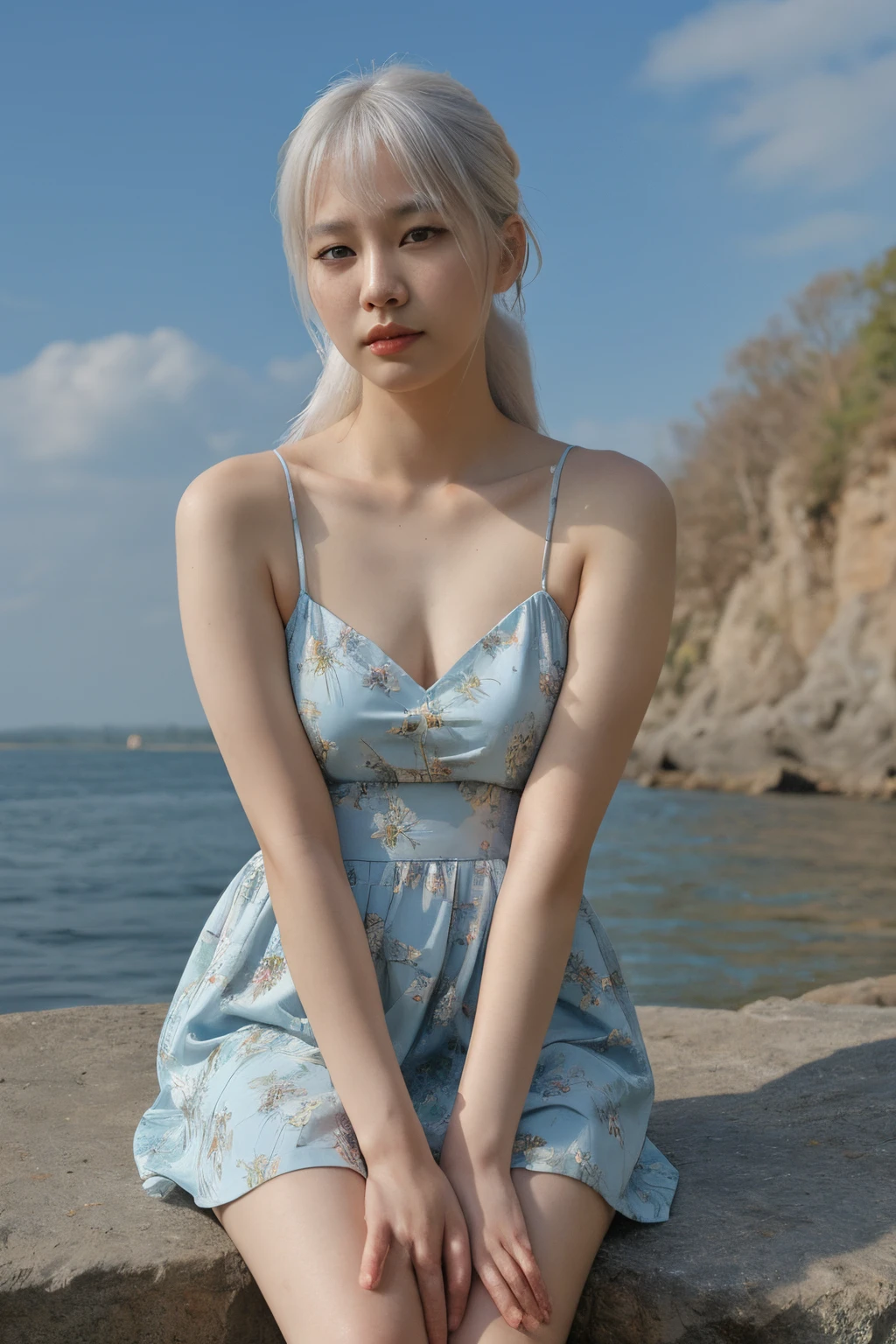 a close up of a woman in a waterfall, korean girl, gorgeous young korean woman, beautiful south korean woman, korean woman, beautiful young korean woman, korean women's fashion model, photo of slim girl model, attractive pose, floral dress, skinny waist and thick hips, jaeyeon nam, tattoo girl, light white hair, verybadimagenegative_v1.3, ng_deepnegative_v1_75t, (ugly face:0.8),cross-eyed,sketches, (worst quality:2), (low quality:2), (normal quality:2), lowres, normal quality, ((monochrome)), ((grayscale)), skin spots, acnes, skin blemishes, bad anatomy, DeepNegative, facing away, tilted head, {Multiple people}, lowres, bad anatomy, bad hands, text, error, missing fingers, extra digit, fewer digits, cropped, worstquality, low quality, normal quality, jpegartifacts, signature, watermark, username, blurry, bad feet, cropped, poorly drawn hands, poorly drawn face, mutation, deformed, worst quality, low quality, normal quality, jpeg artifacts, signature, watermark, extra fingers, fewer digits, extra limbs, extra arms,extra legs, malformed limbs, fused fingers, too many fingers, long neck, cross-eyed,mutated hands, polar lowres, bad body, bad proportions, gross proportions, text, error, missing fingers, missing arms, missing legs, extra digit, extra arms, extra leg, extra foot, ((repeating hair))