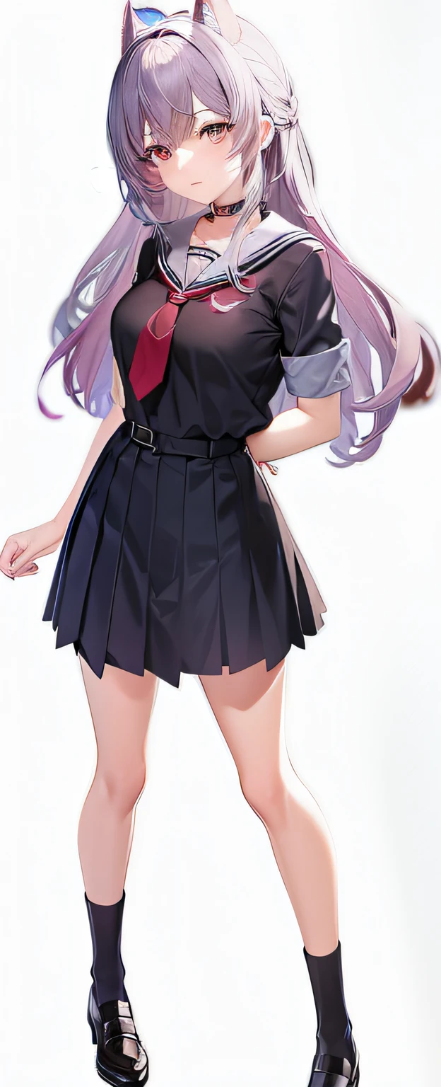 Anime girls wear short skirts,Wearing a red tie and black shoes, Official character art, Misato Katsuragi, Anime cute art style, morbid. tall, offcial art, Gaimoyedre, Kitagawa Marin fan art, From the maiden front, render of april, Anime full body illustration, short full body portrait!, From《Azur route》videogame