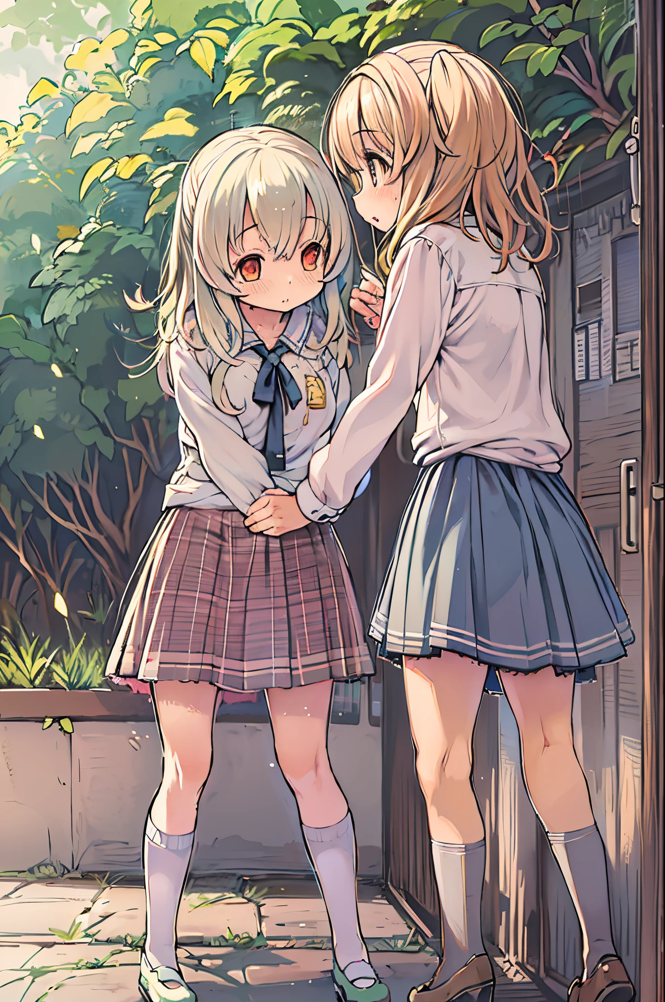 Cute anime couple, Anime Art ,lilie、Two girls、lesbian、Skirt lift