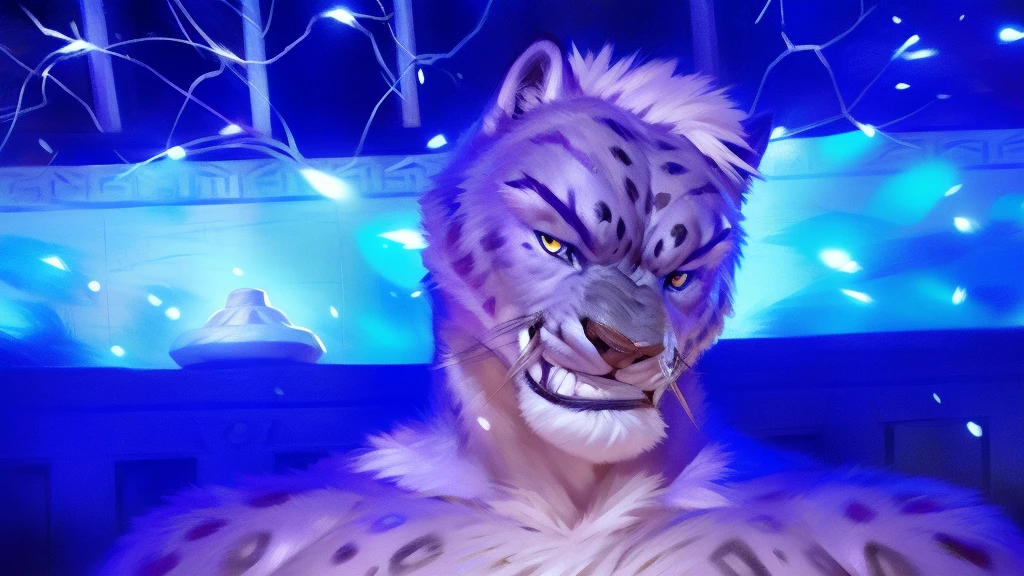 (by taran fiddler), (by darkgem:0.8), (by chunie:1), masterpiece,
grey fur,, navel, portrait, seductive, looking at viewer, smile, grin, teeth, (tailung:1.2), snow leopard, (gold eyes), detailed eyes, male, solo, anthro, standing,
(detailed temple background), Chinese temple, afternoon,  Purple pants, brown sash,