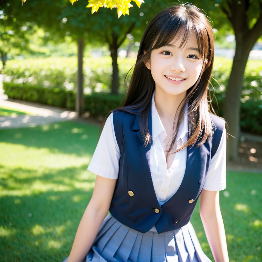 (((full bodyesbian)))、((Girls' High School Uniforms))、((1a person))、ponytail、short-hair、Close to the subject、((a school flower beds)))、(((ssmile)))、(((Girls' High School)))、((a beauty girl))、((sexy pose))、Photorealsitic、Beautiful detailed eyes、Hyper-Realism、highcontrast、Ultra HD、realistic skin textures、Top image quality、top-quality、超A high resolution、Fine details、Very meticulously、well-endowed round bosom