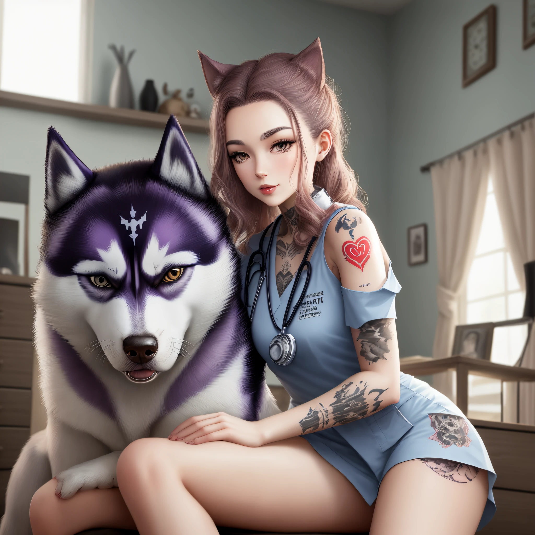 Tatouage 2 husky fantôme and a doctor of pests as a dresser