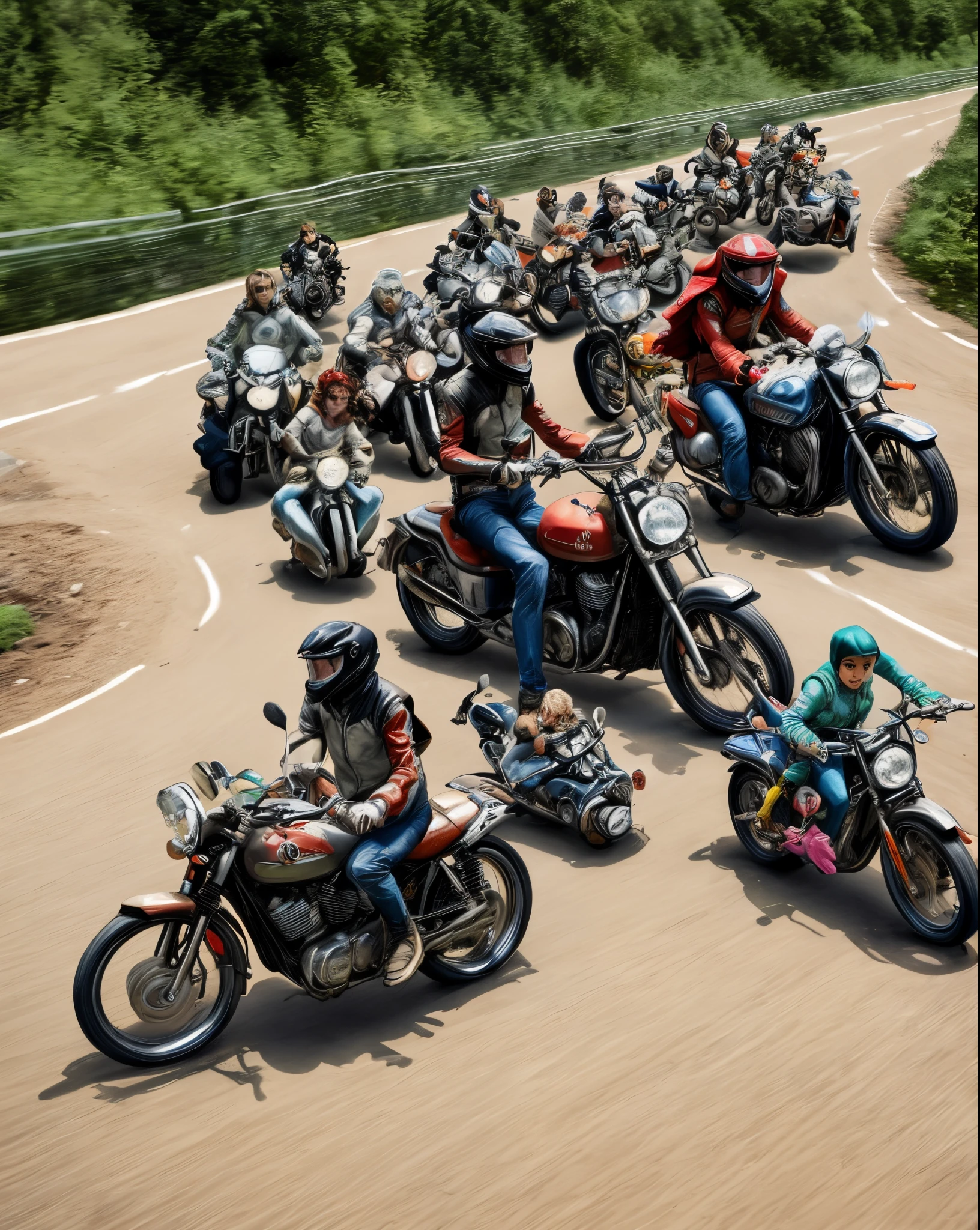 Image genre pixar Vallee du lot
Route
5 motos
5 hommes quinquagenaires
5 femmes quinquagenaires